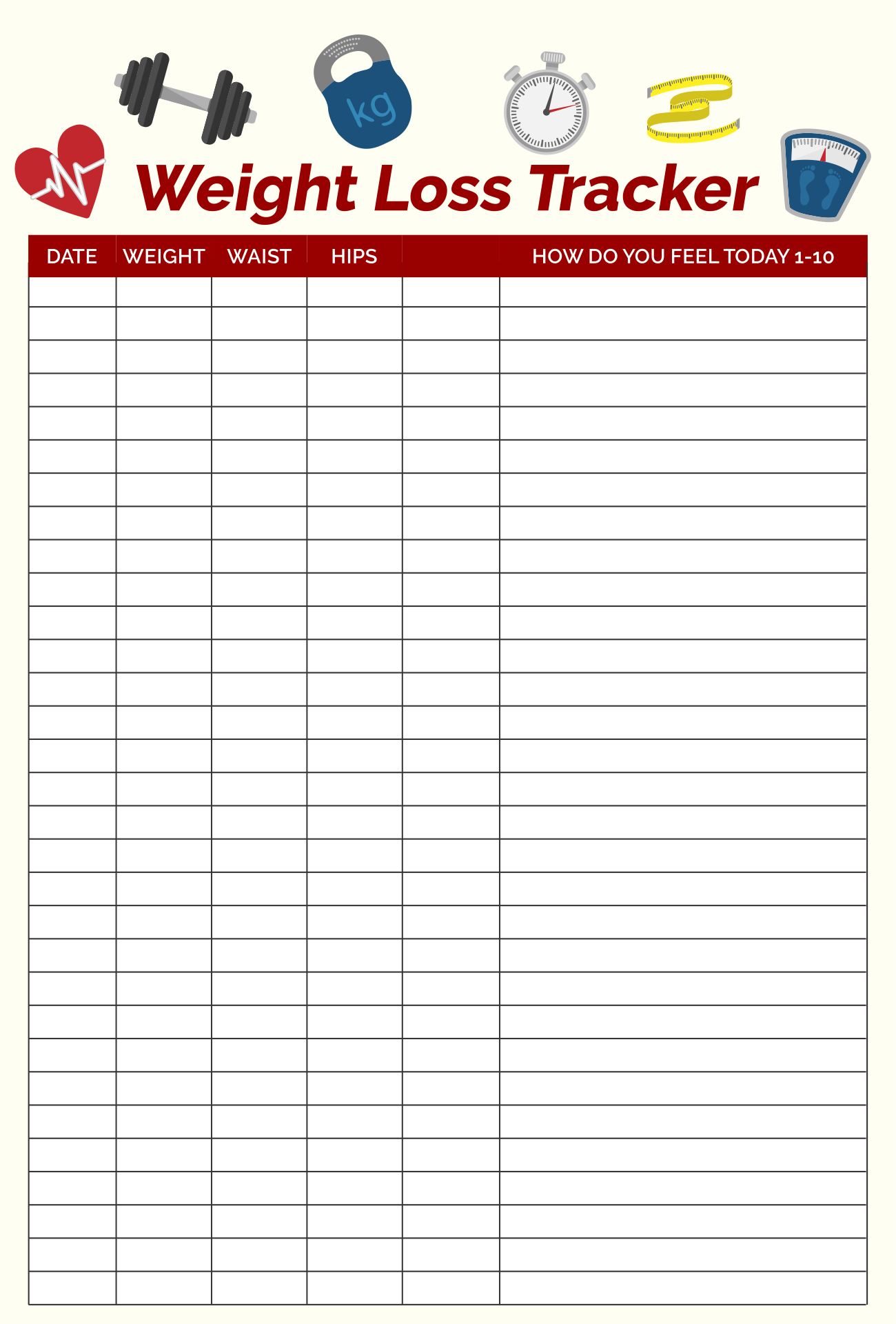 Weight Loss Tracking Charts Printable Free