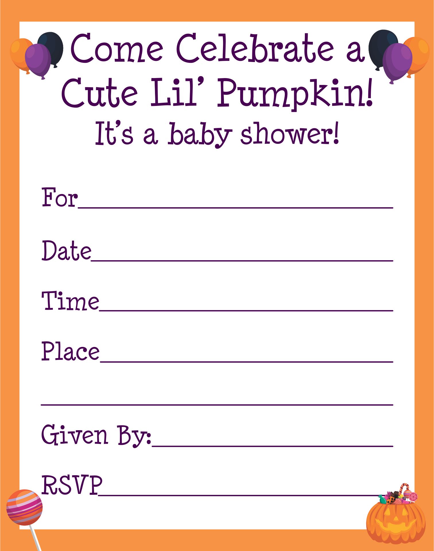 Blank Halloween Baby Shower Invitations
