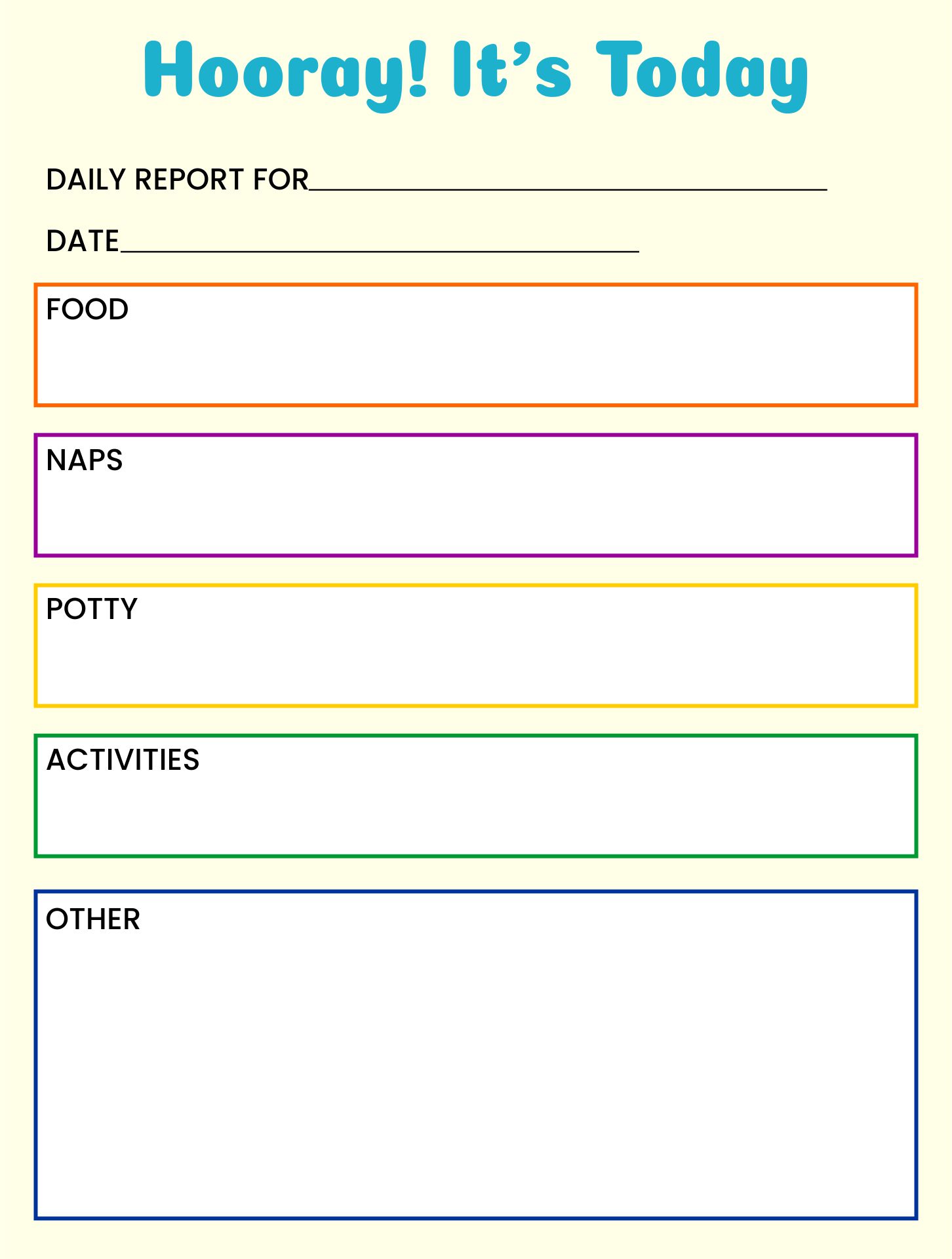 Daily Report Sheets For Toddlers