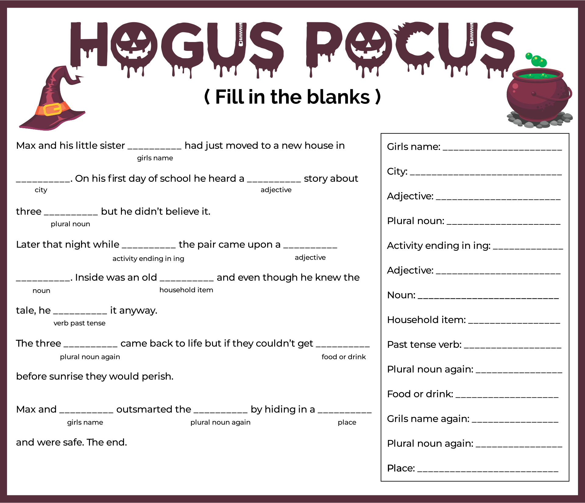 Fill In The Blanks Story Worksheets Pdf
