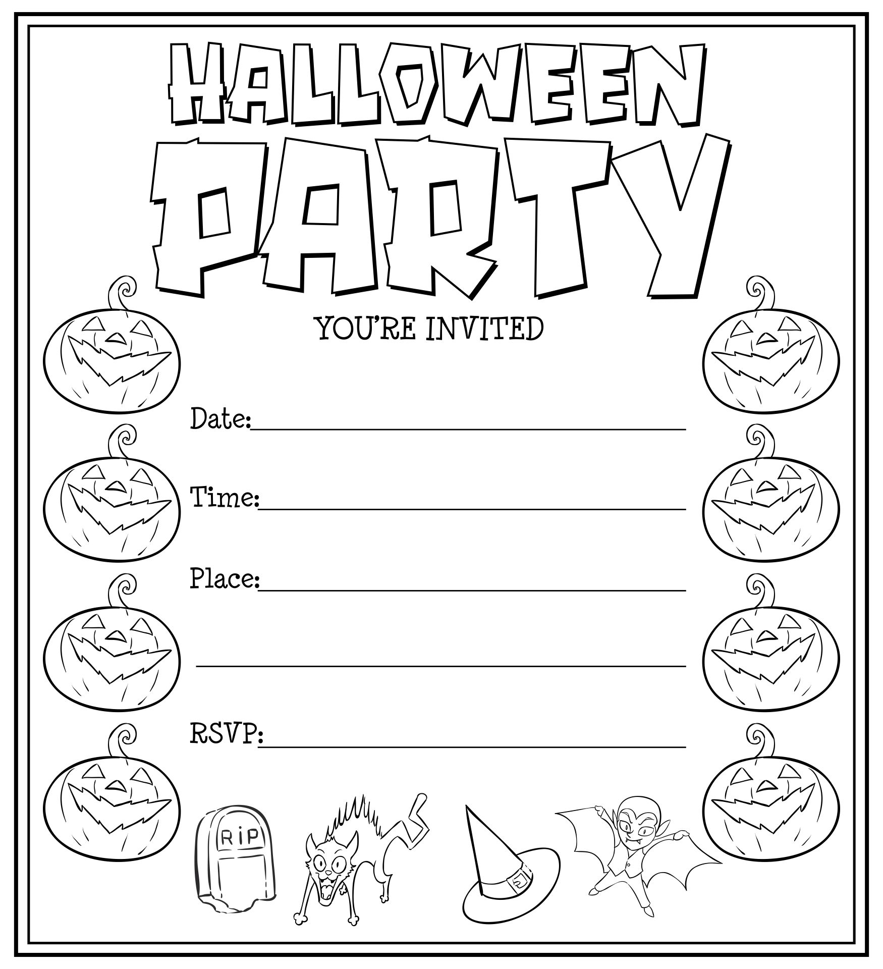 Printable Halloween Invitations To Color