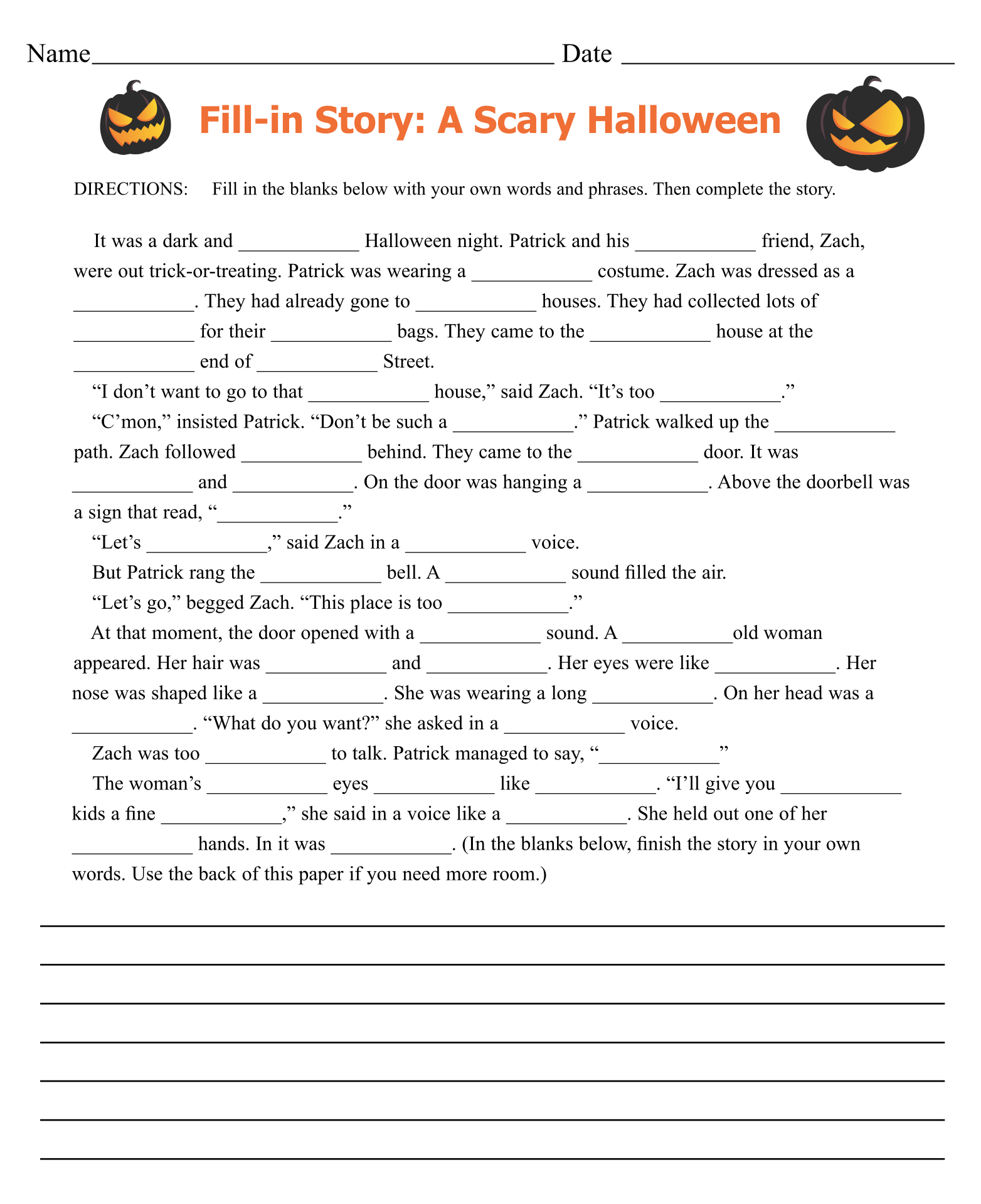 Spooky Story Fill-in-the-Blank