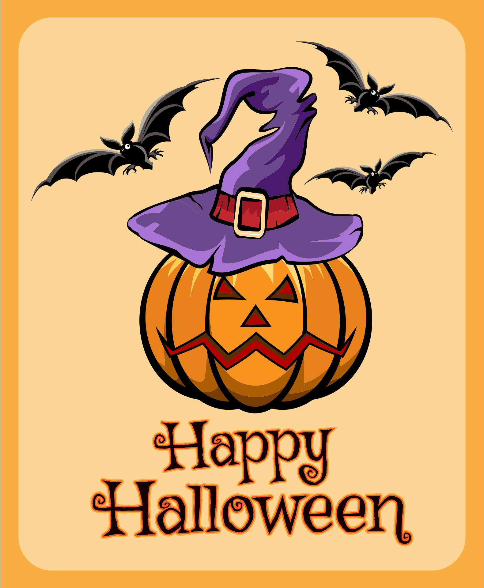 Vintage Halloween Clip Art Witch Jackolantern Pumpkins Bats