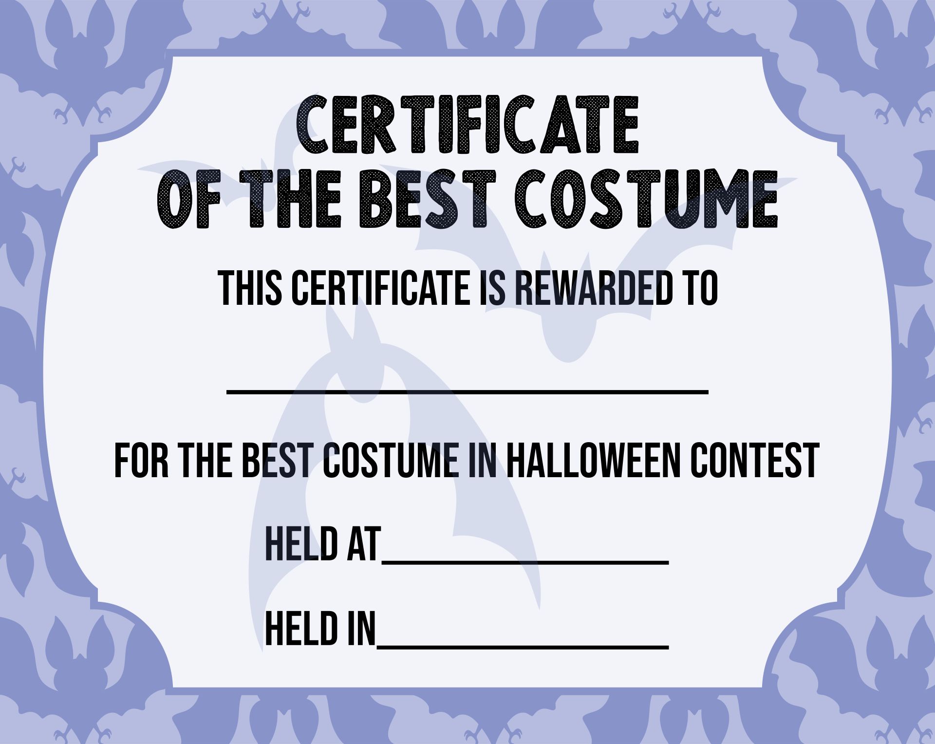 Best Halloween Costume Certificate Printable