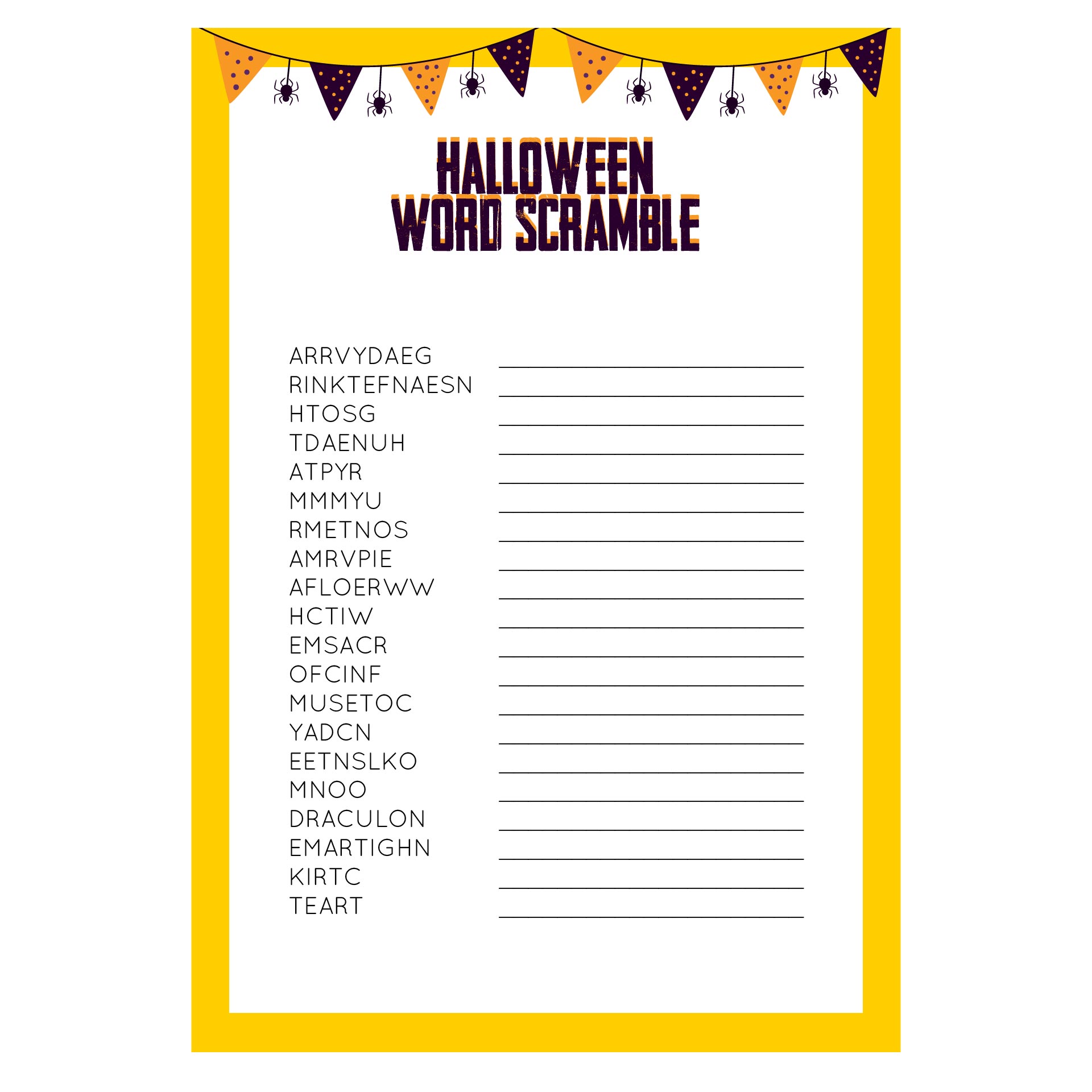 Bewitched Halloween Party Games Word Scramble