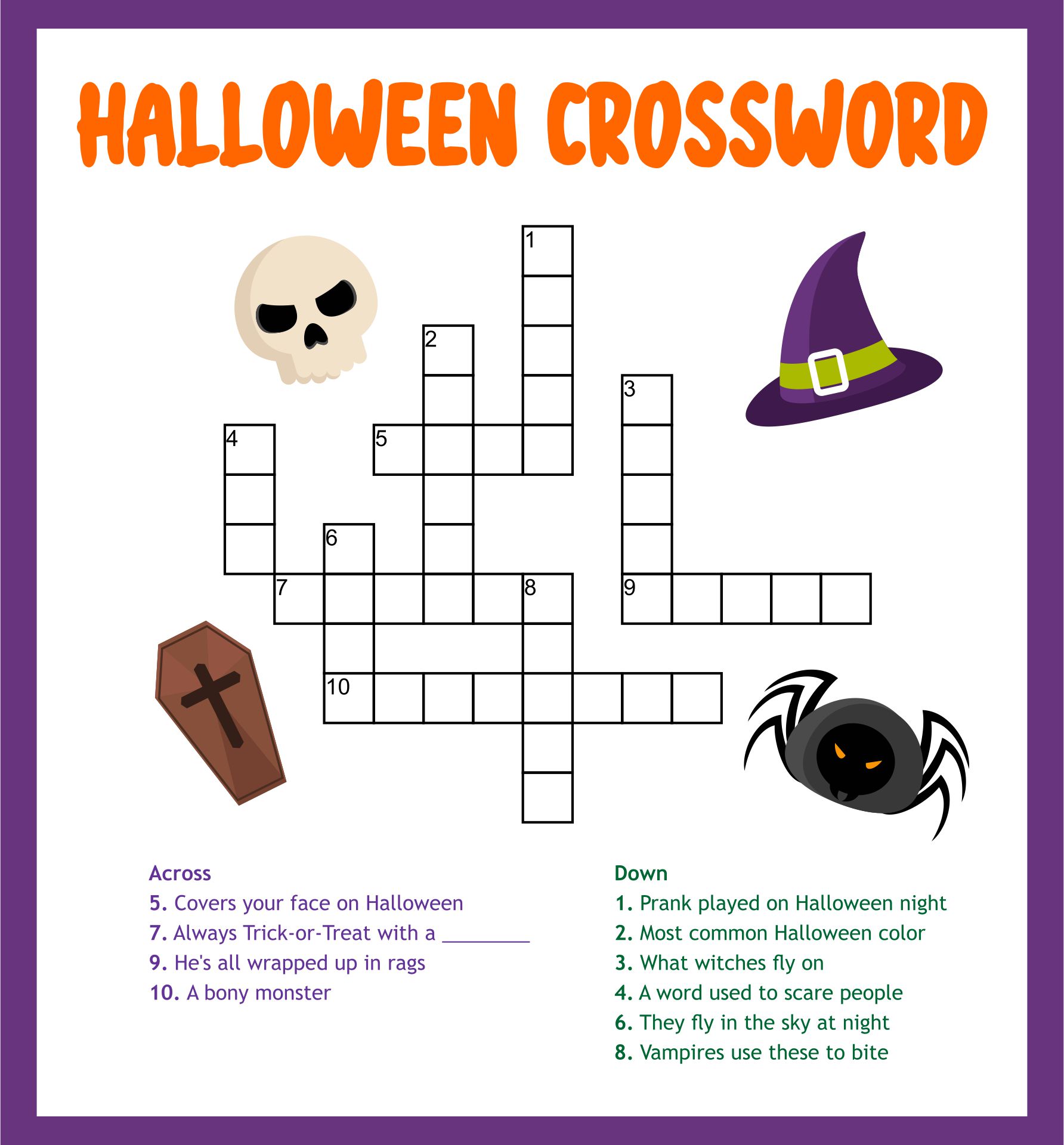 Easy Halloween Crossword Puzzles Printable
