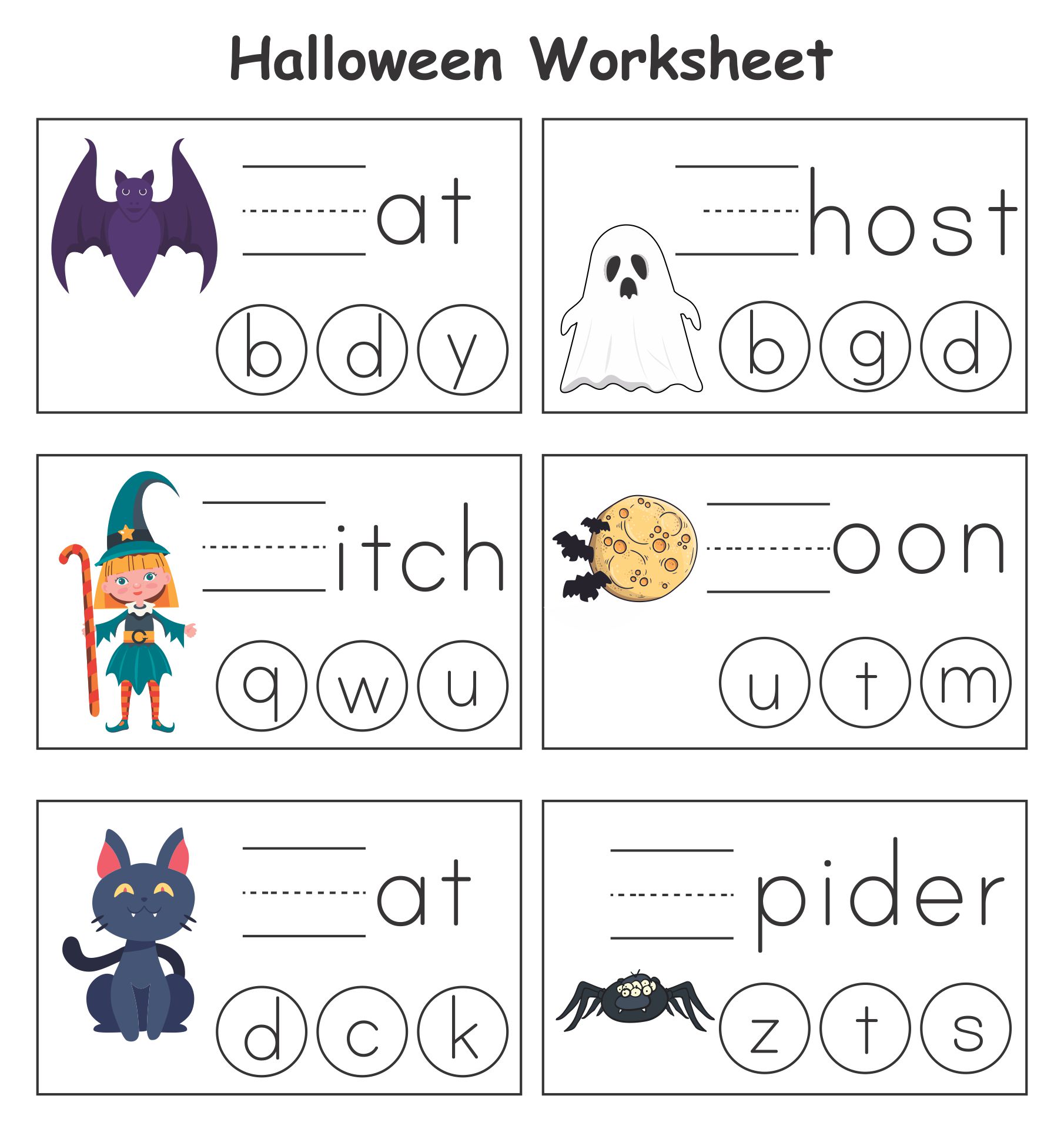 Free Phonics Worksheet Halloween Fun Activity For Kindergarten