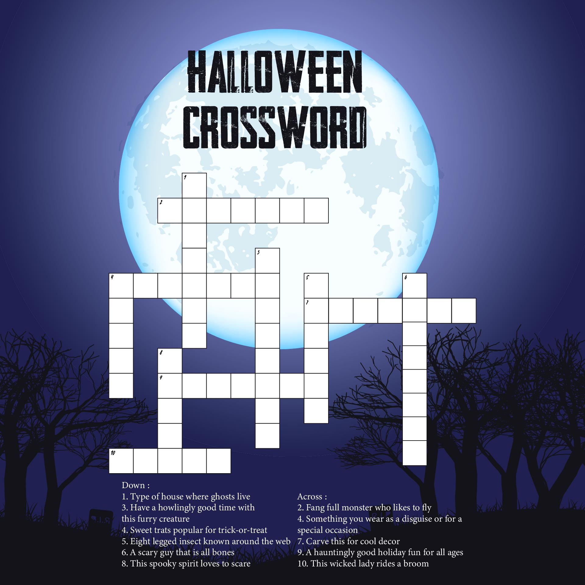 Free & Printable Halloween Crossword Puzzle With Key