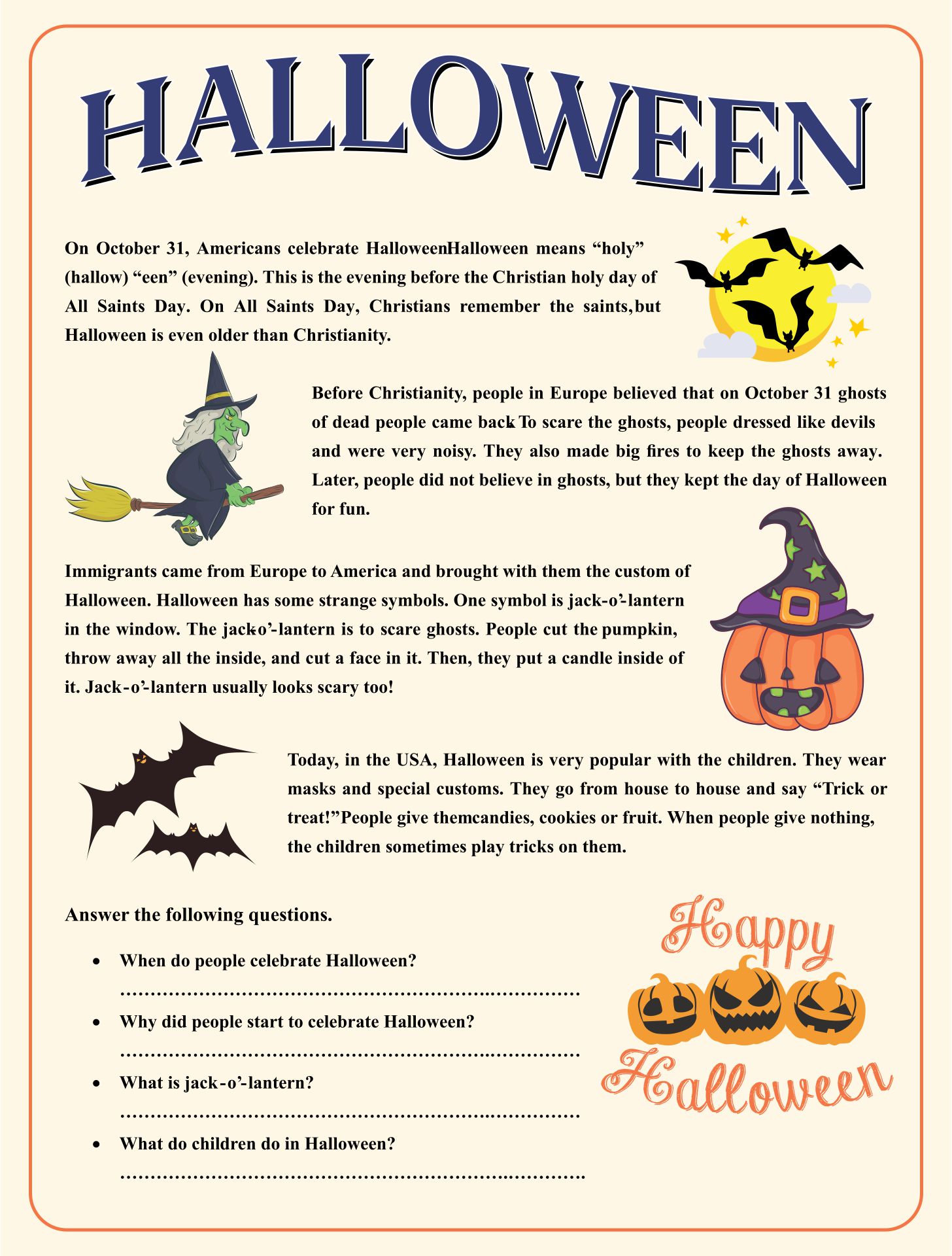 Free Printable Halloween Stories Worksheets
