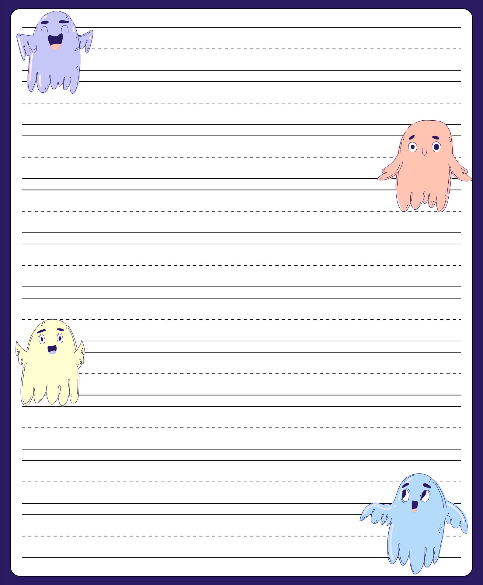 Free Printable Halloween Writing Paper Featuring Cute Ghosts