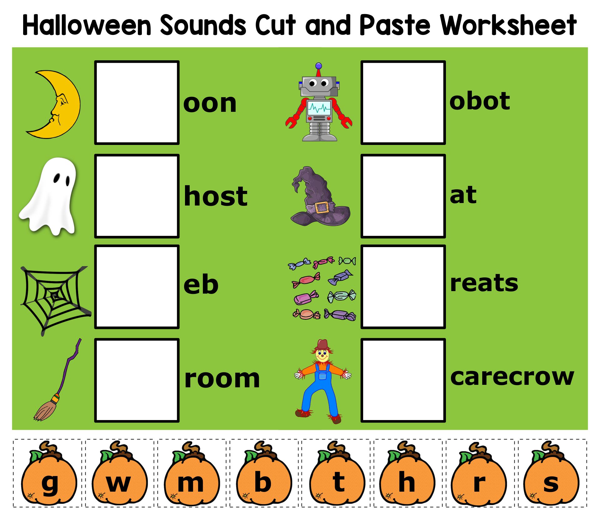 Halloween Beginning Sounds Cut And Paste Worksheet