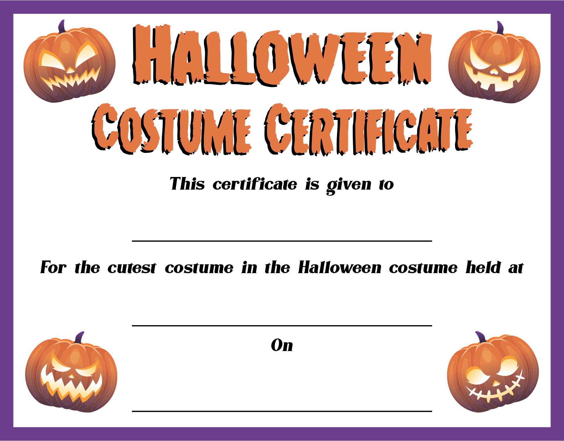 22 Best Halloween Costume Awards Printable - printablee.com Pertaining To Halloween Costume Certificate Template