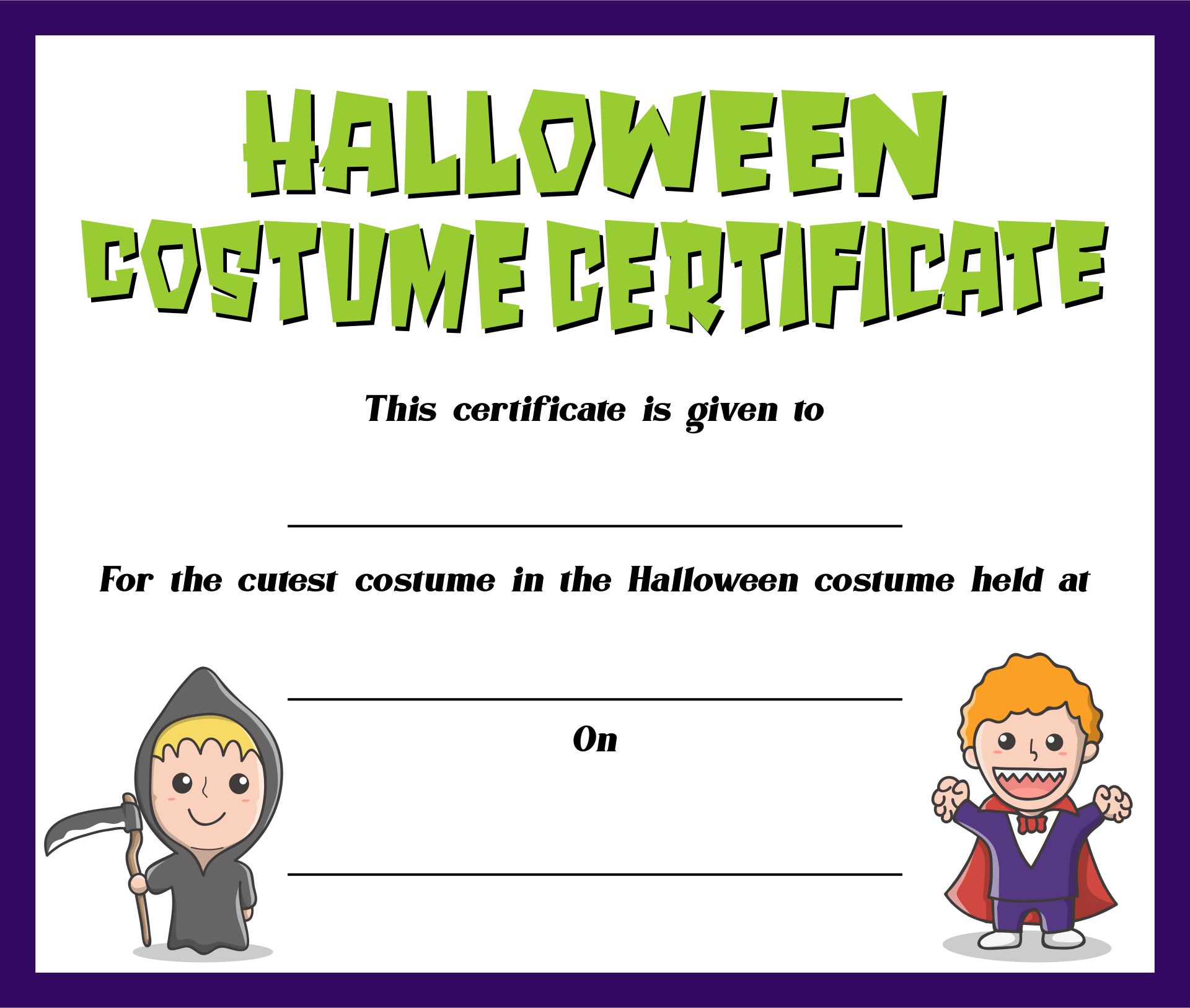 Halloween Costume Contest Certificates Printable