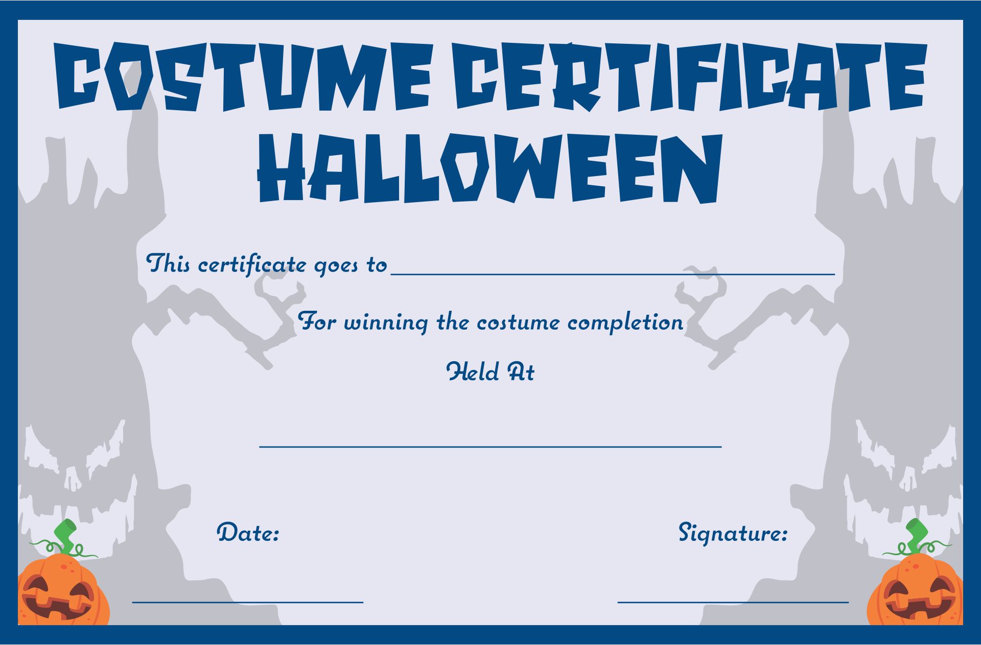 Halloween Innovative Costume Award Certificate Template