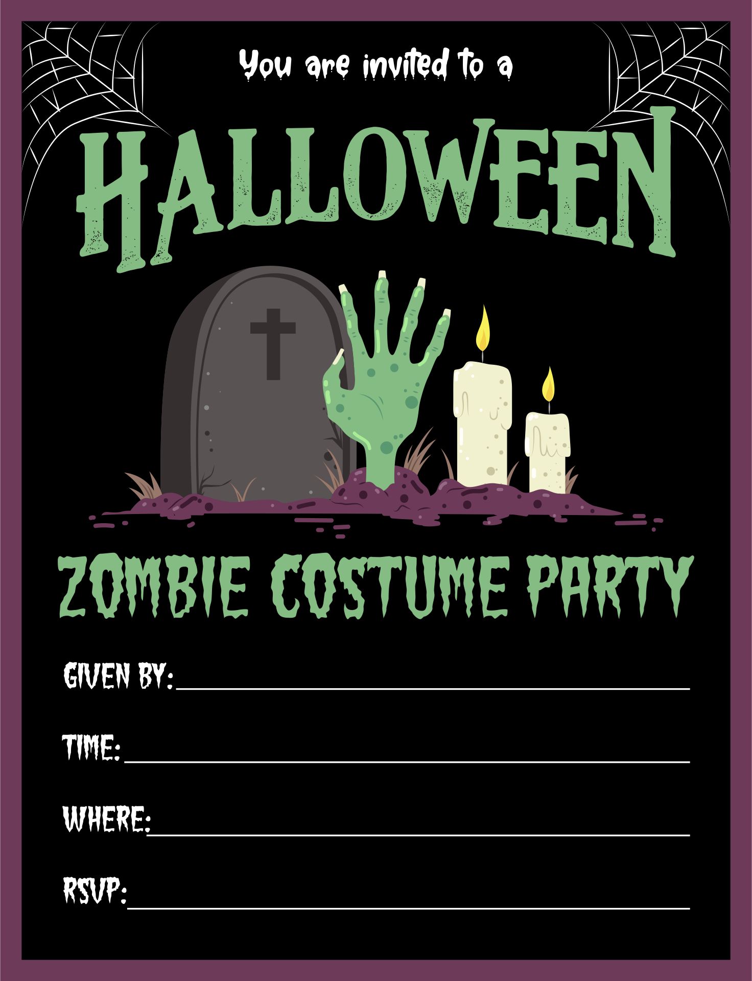 Halloween Invitation Zombie Costume Party Invite Flyer