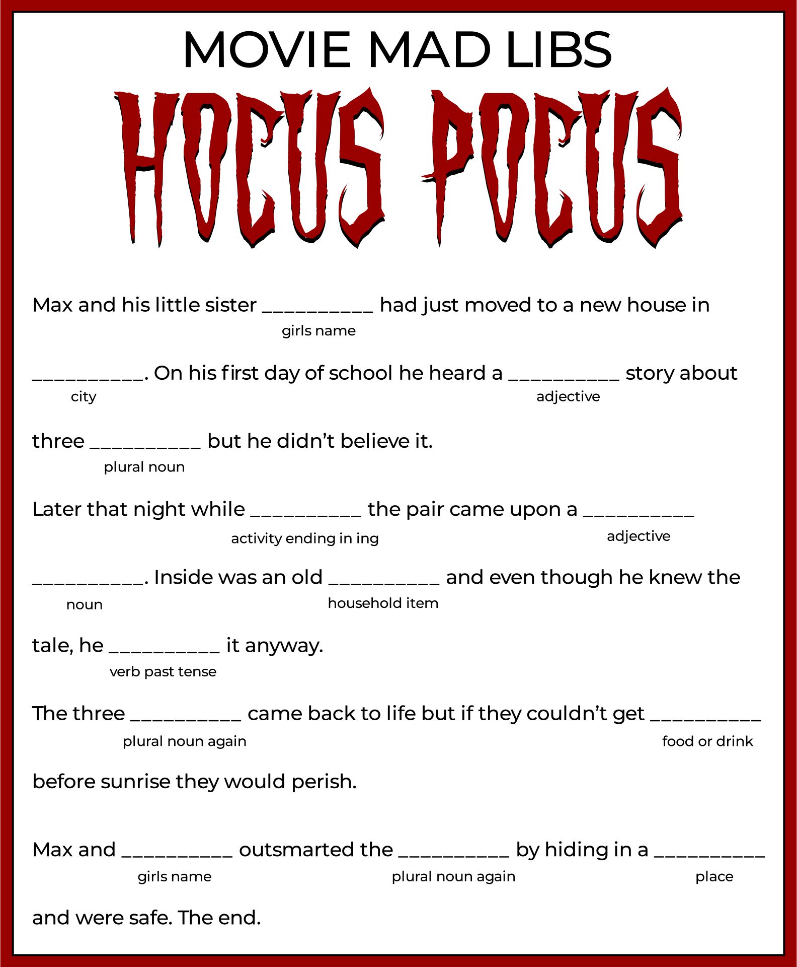 Halloween Mad Libs For Adults