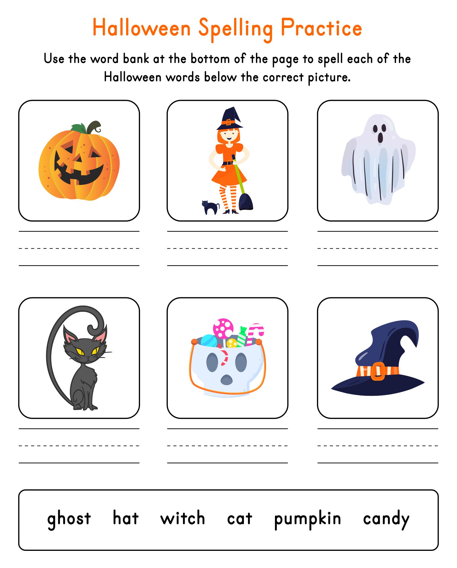 Halloween Spelling Activity Worksheets