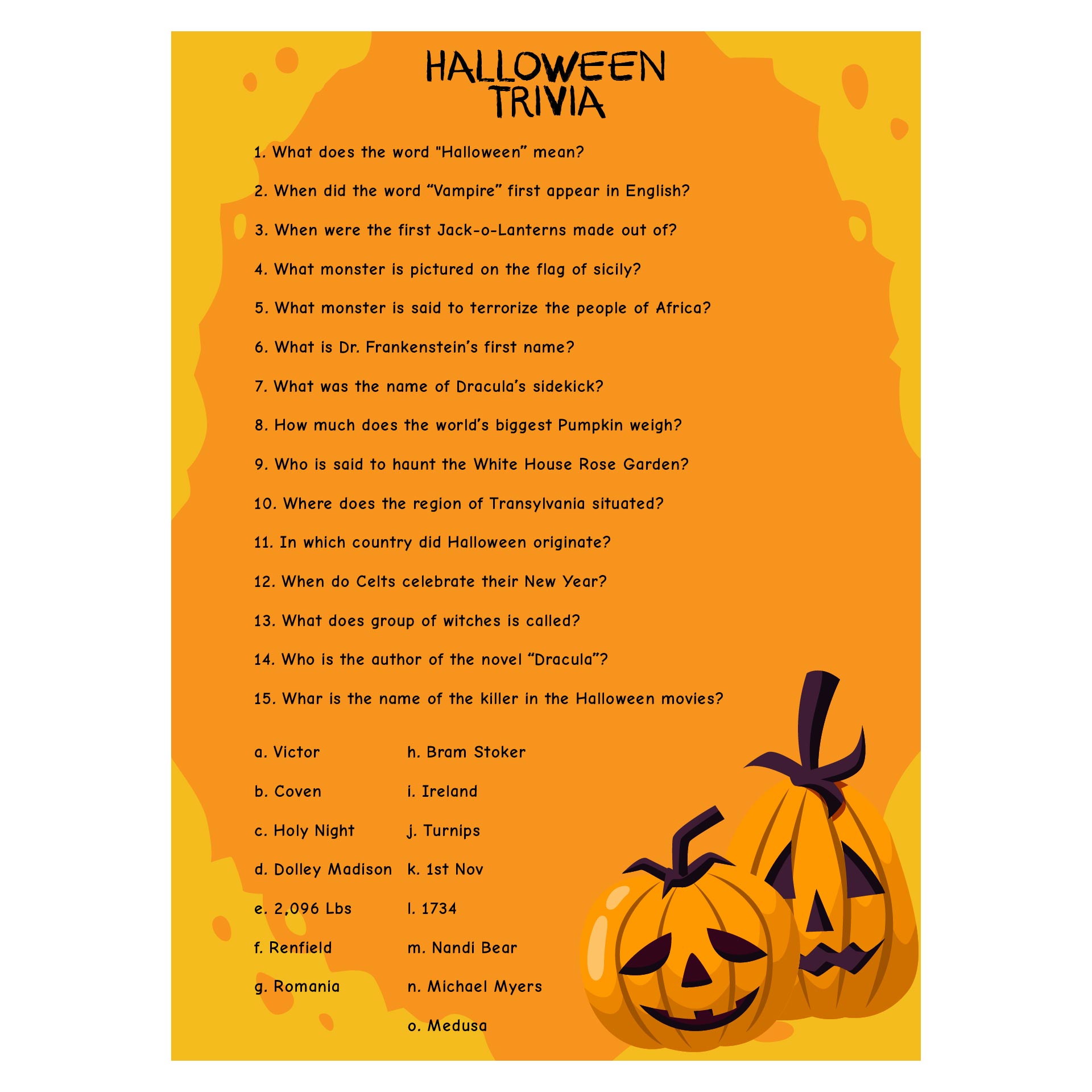 Halloween Themed Trivia Questions