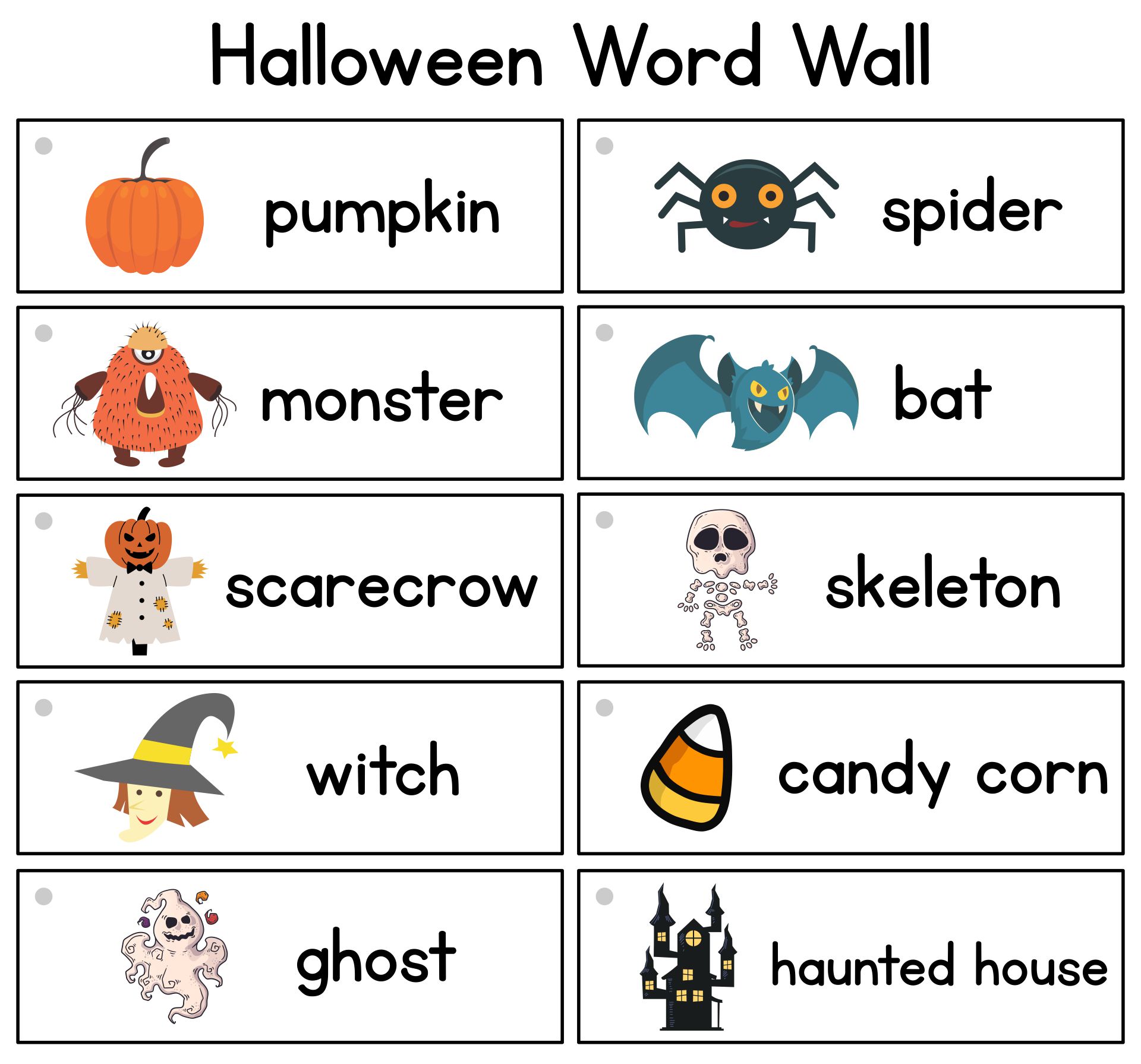 Halloween Themed Visual Word Wall Words