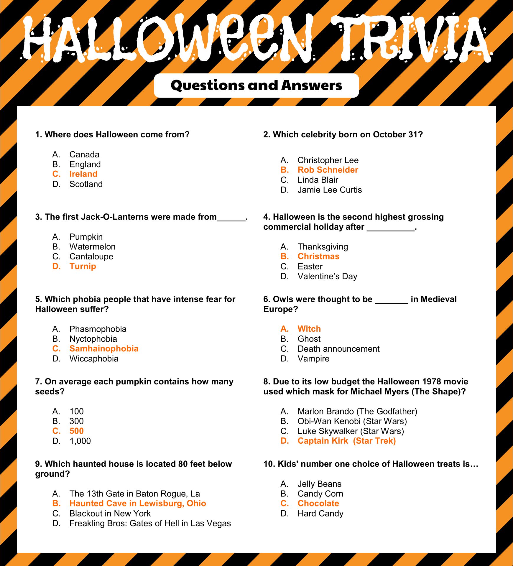 Halloween Trivia Questions And Answers Free Printable