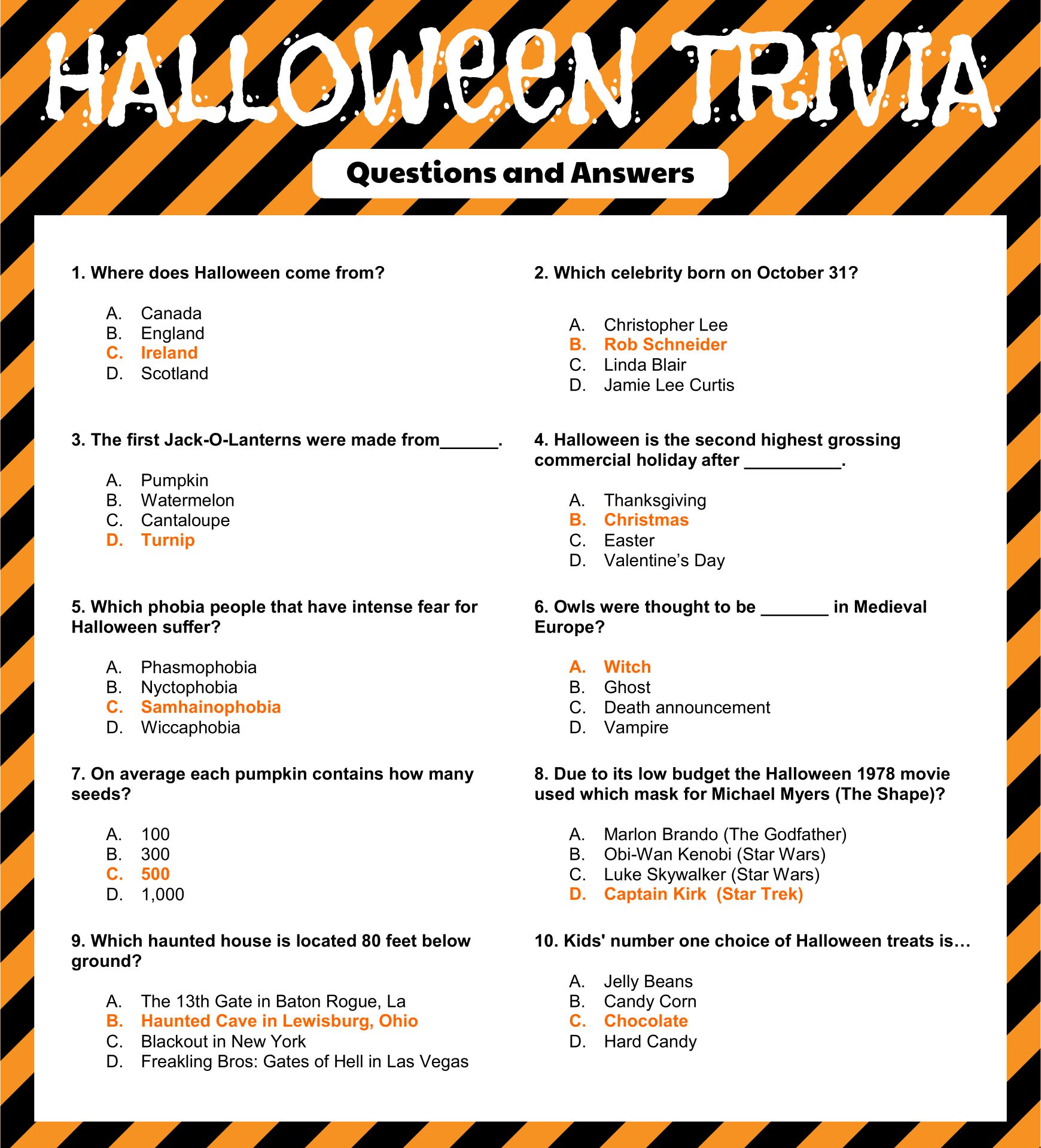 10 Best Printable Halloween Trivia And Answers Printablee Com