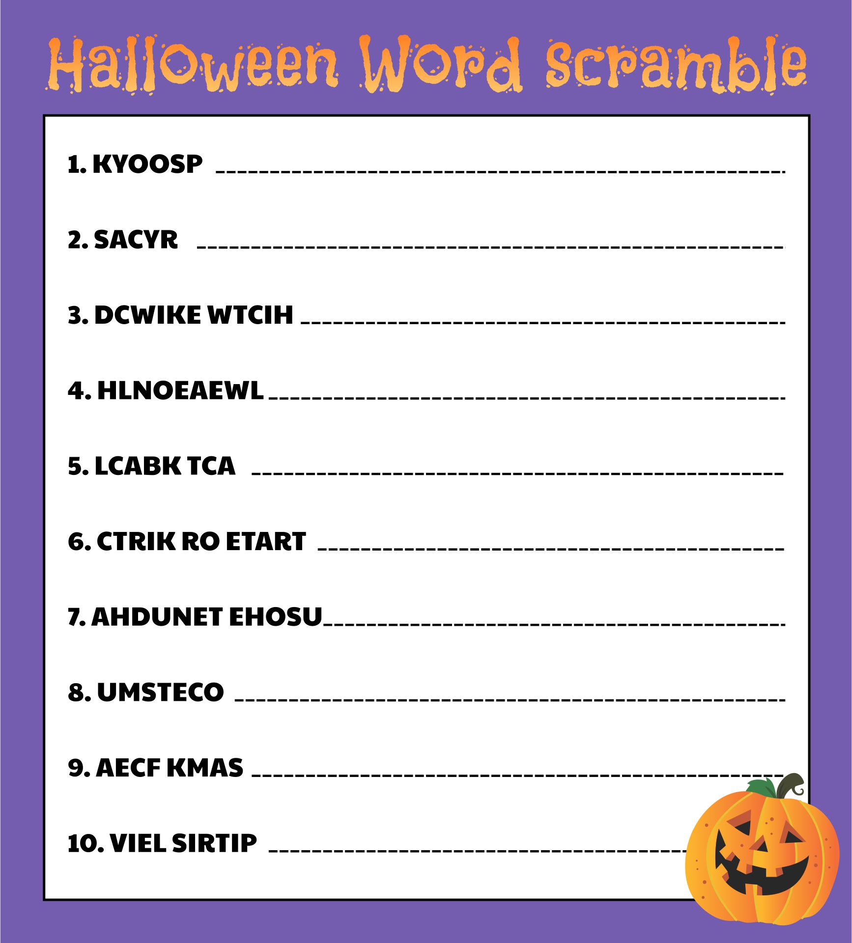 Halloween Word Scramble For Kids