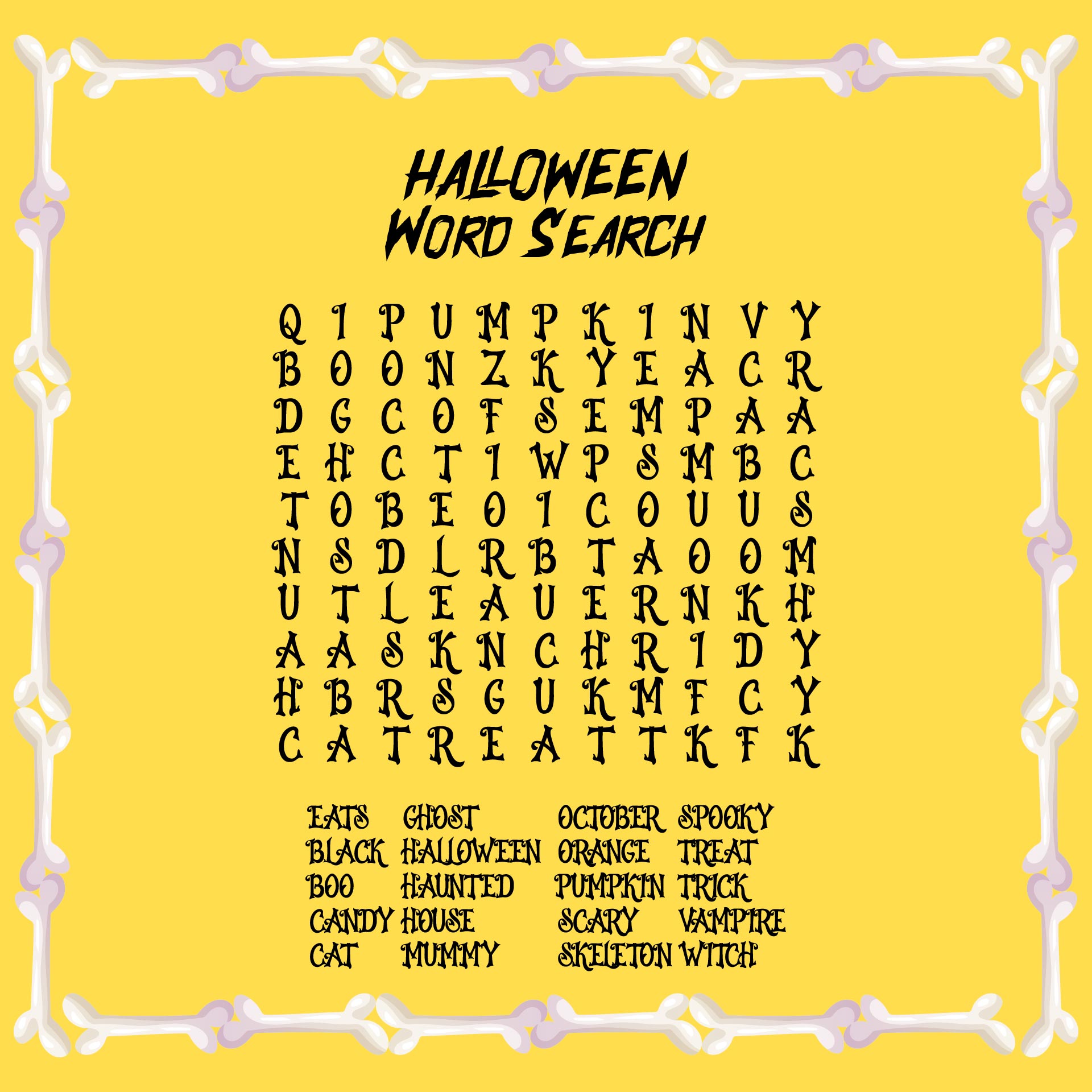 Halloween Word Search For Kids