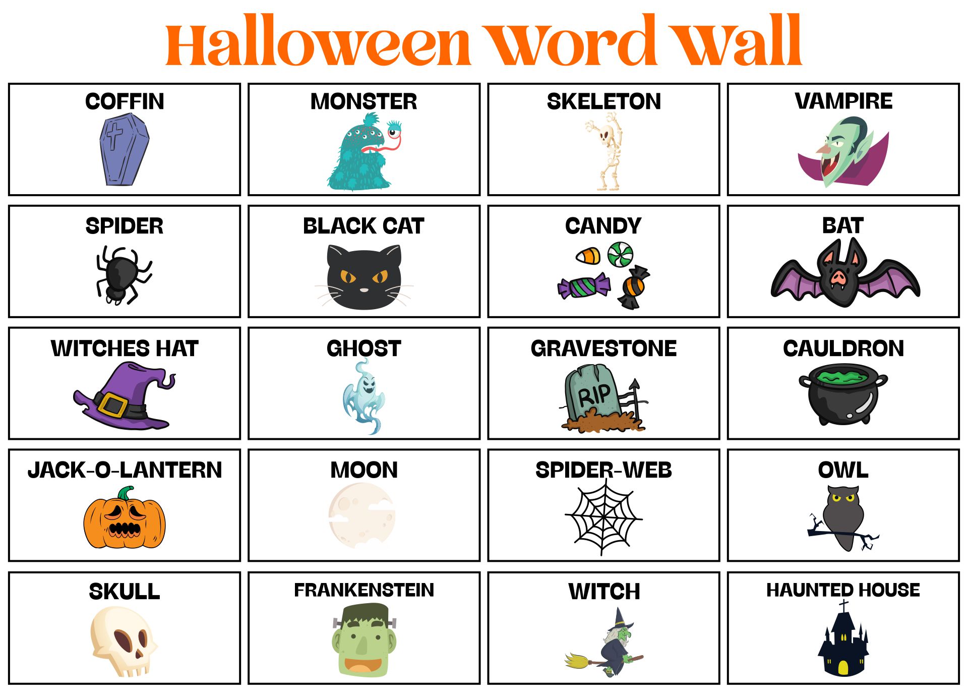 Halloween Word Wall Strips Printables