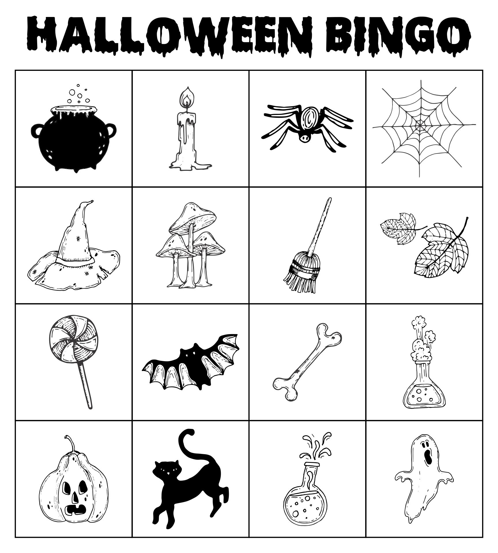 Happy Halloween Bingo Game In Black And White