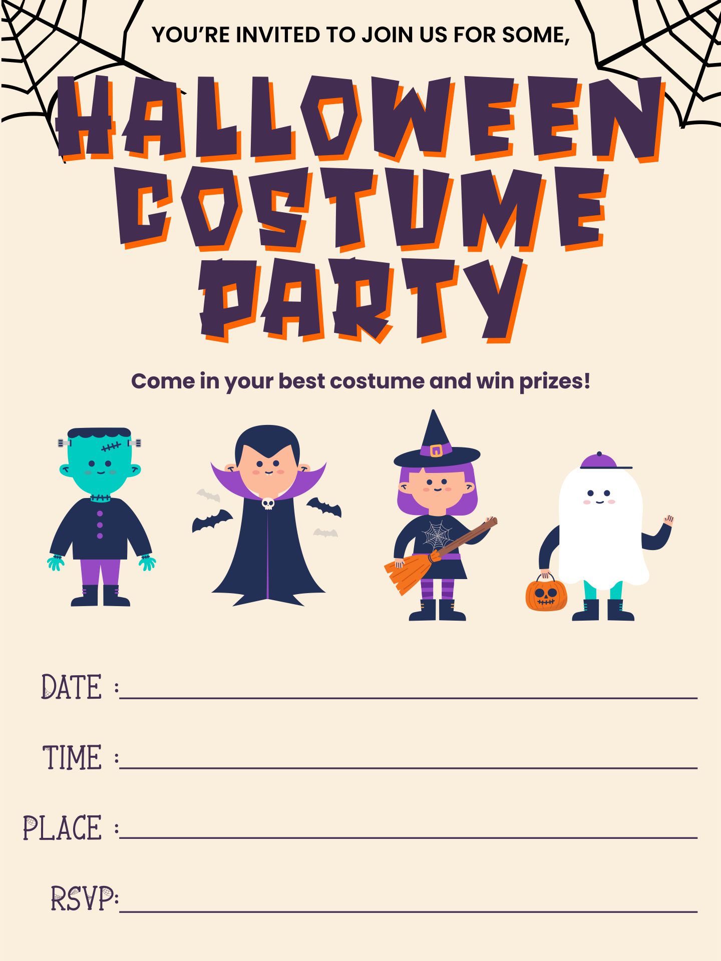Kids Costume Party Invitation Happy Halloween Birthday