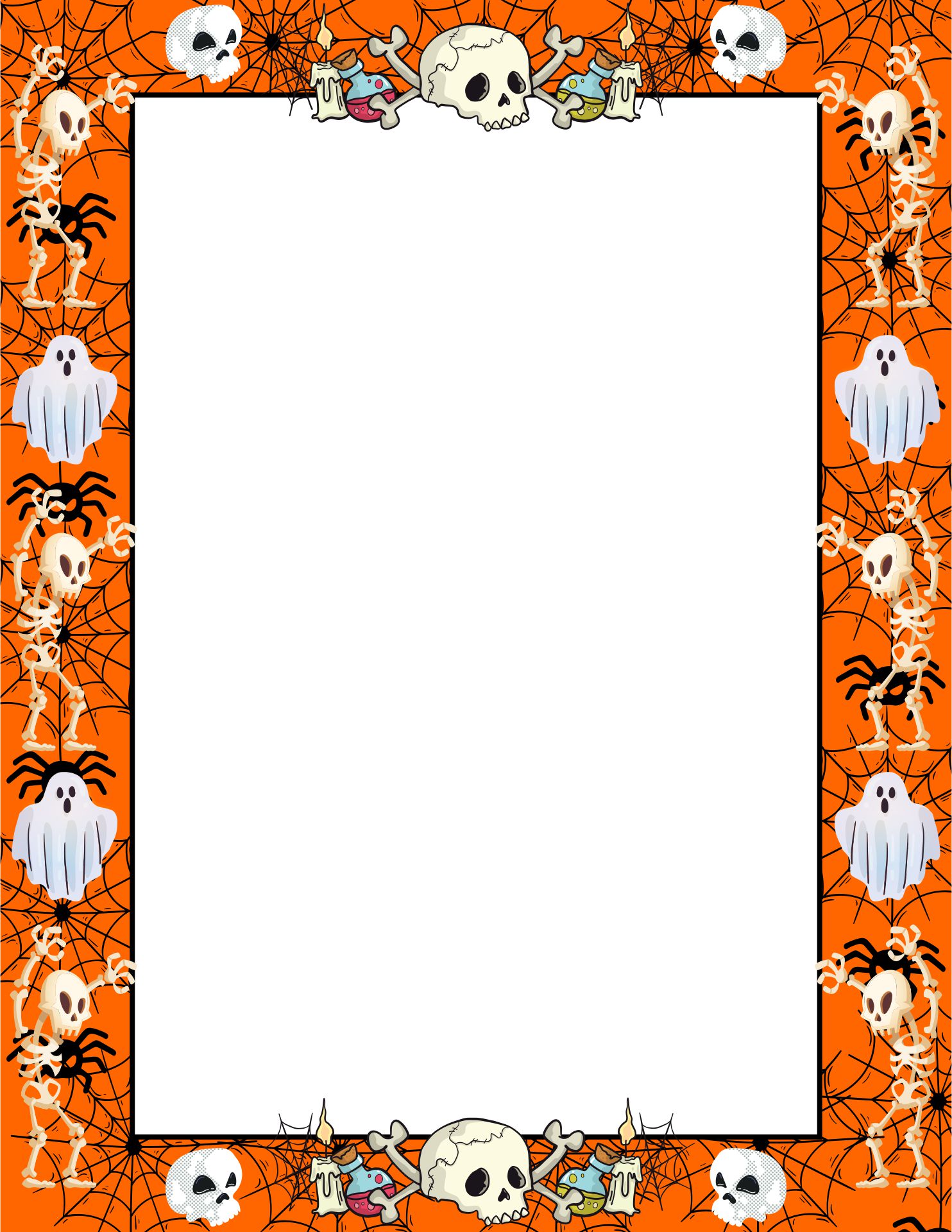 Orange Skeleton Ghost Cobweb Border Halloween Letterhead