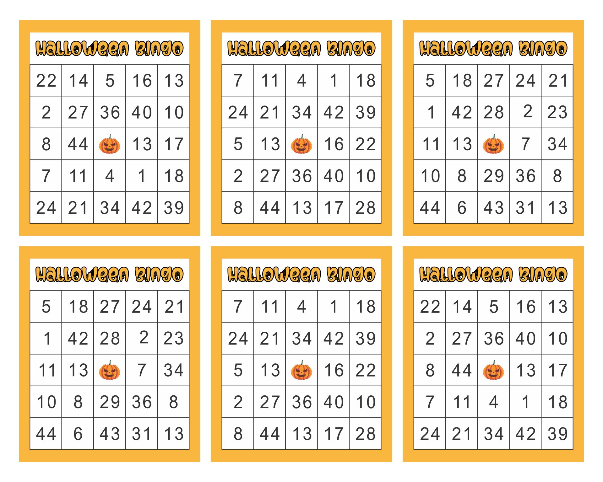Printable Halloween Bingo Cards With Numbers