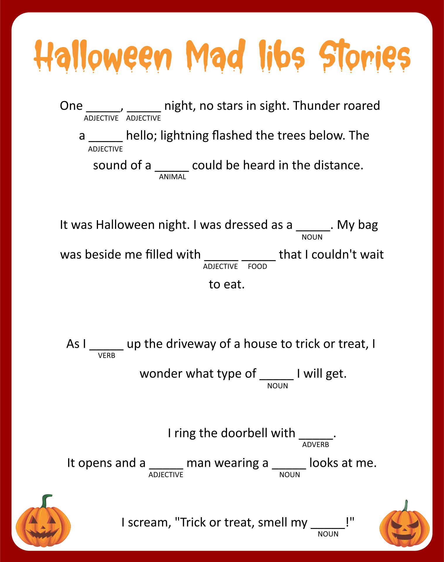 Printable Halloween Mad Libs For Kids
