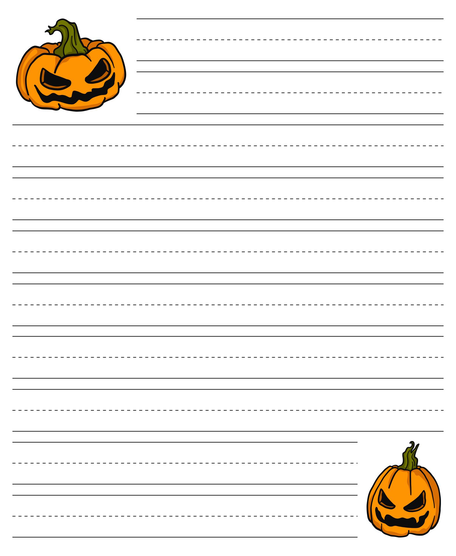 Printable Halloween Primary Writing Paper Pumpkins Letterhead For Kids