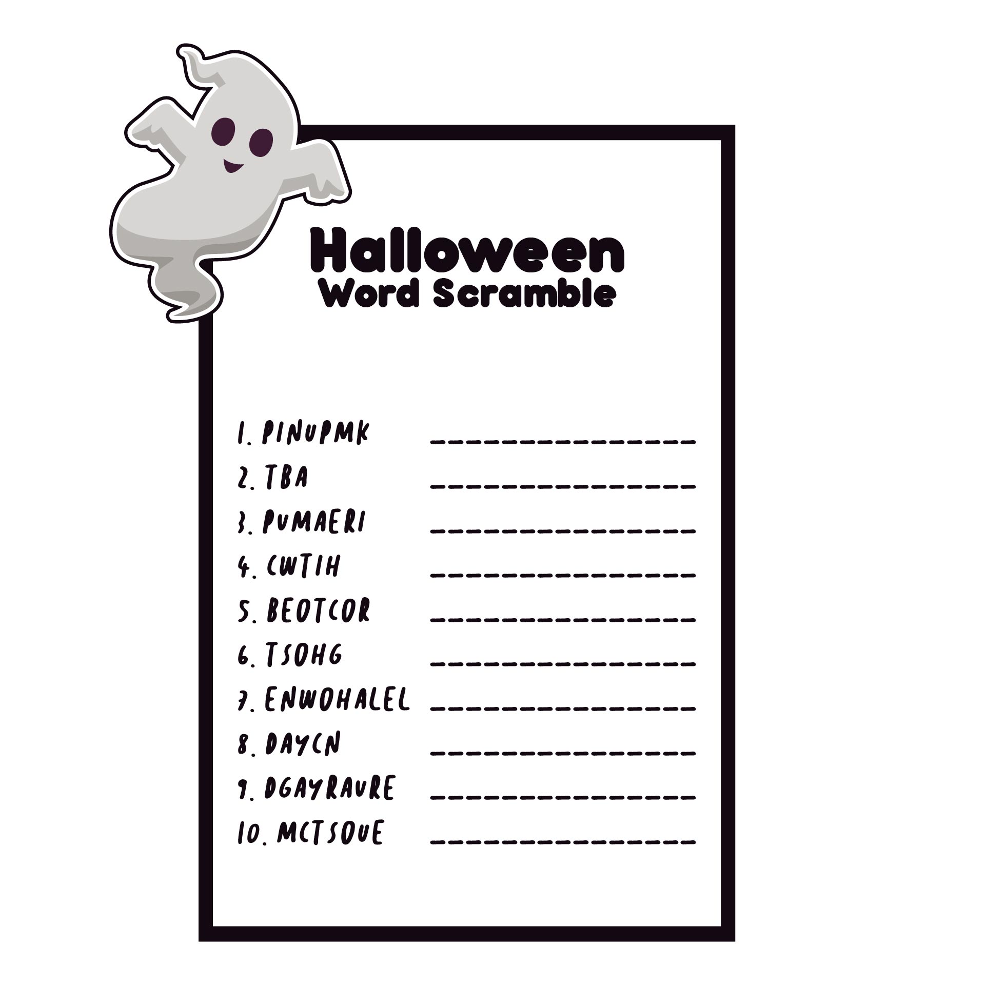 Printable Halloween Word Jumble For Small Children And Young Students