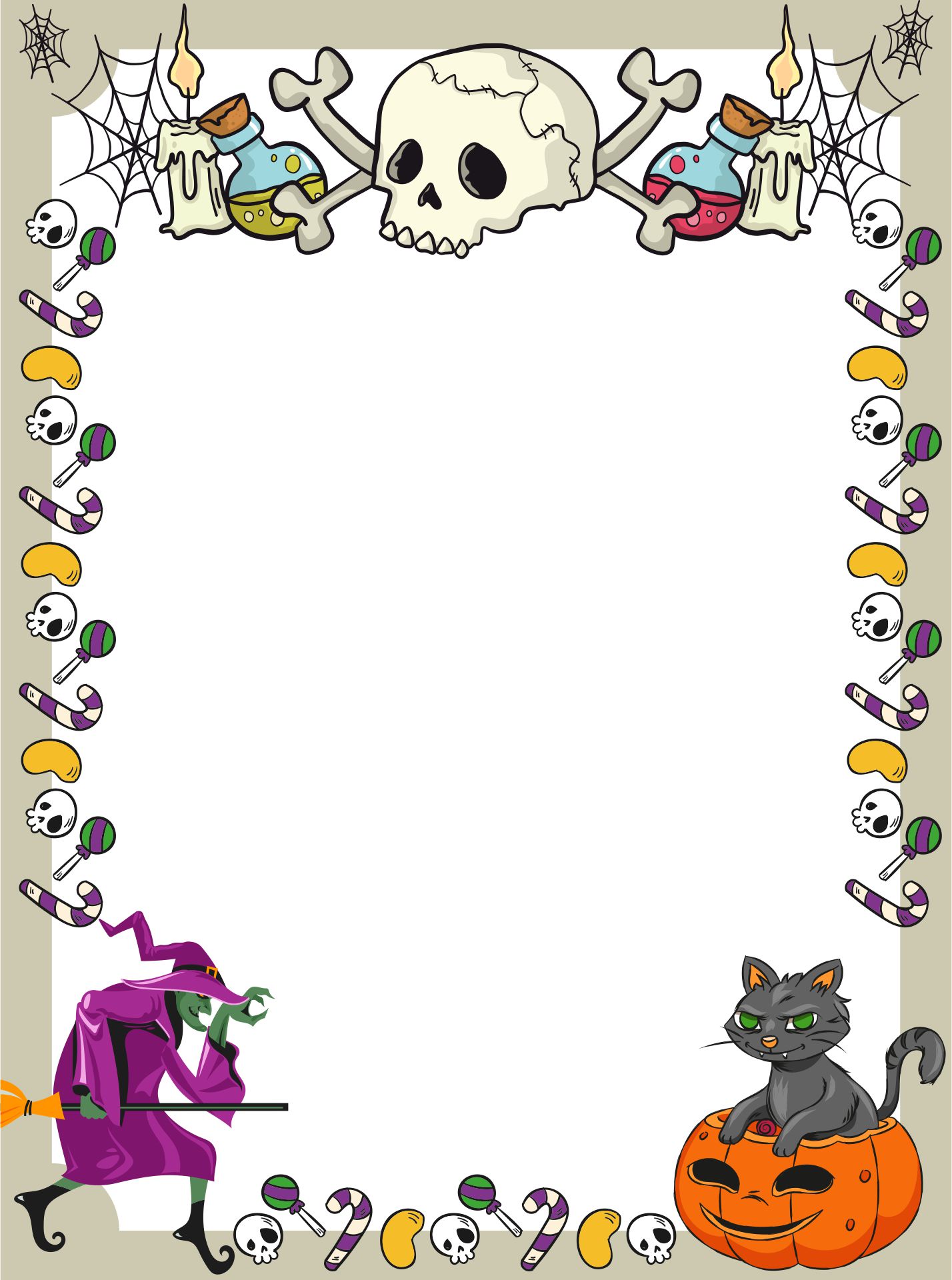 Witch Cat Border Page Page Frames Holiday Halloween