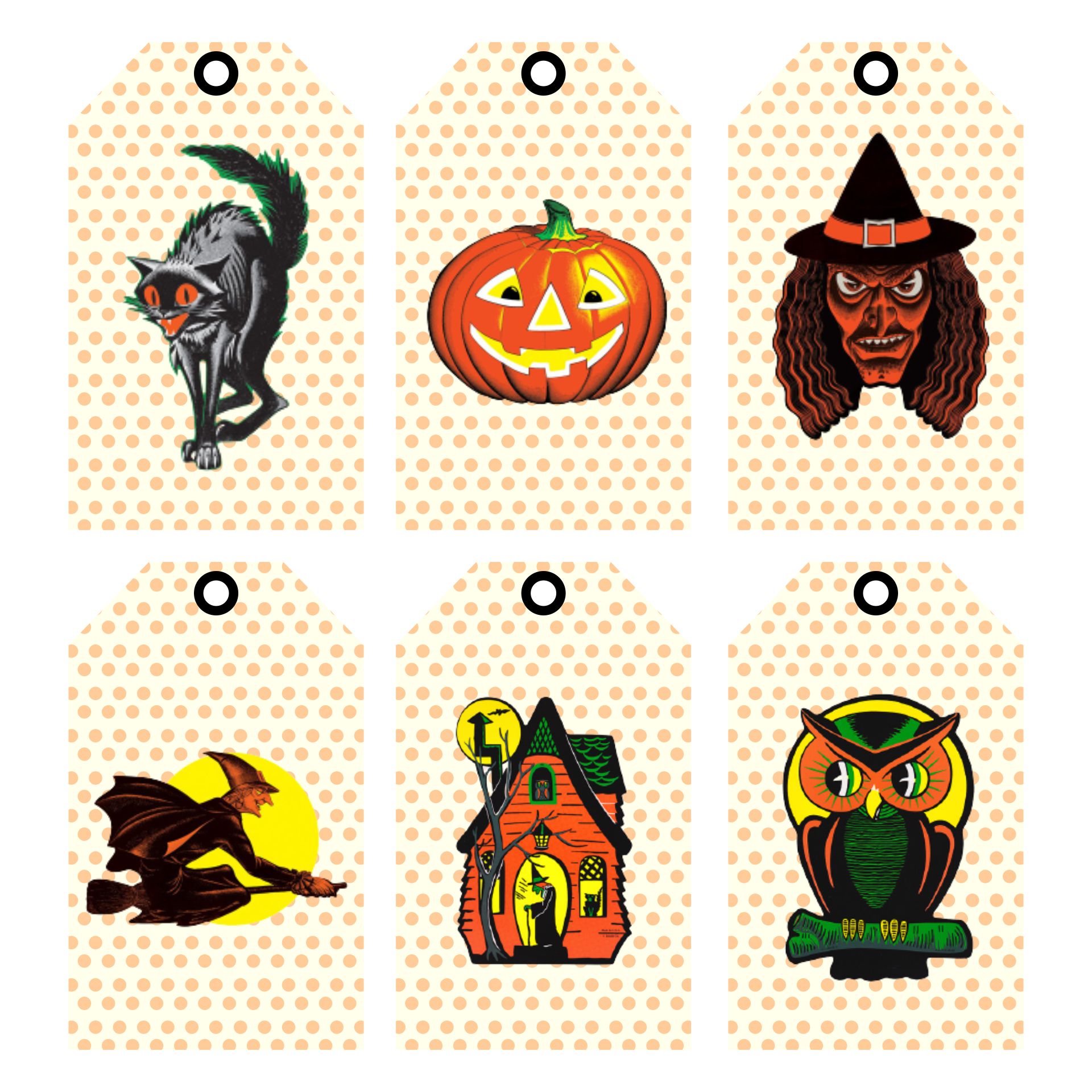 50s Retro Halloween Tags Collage Digital Images Printable