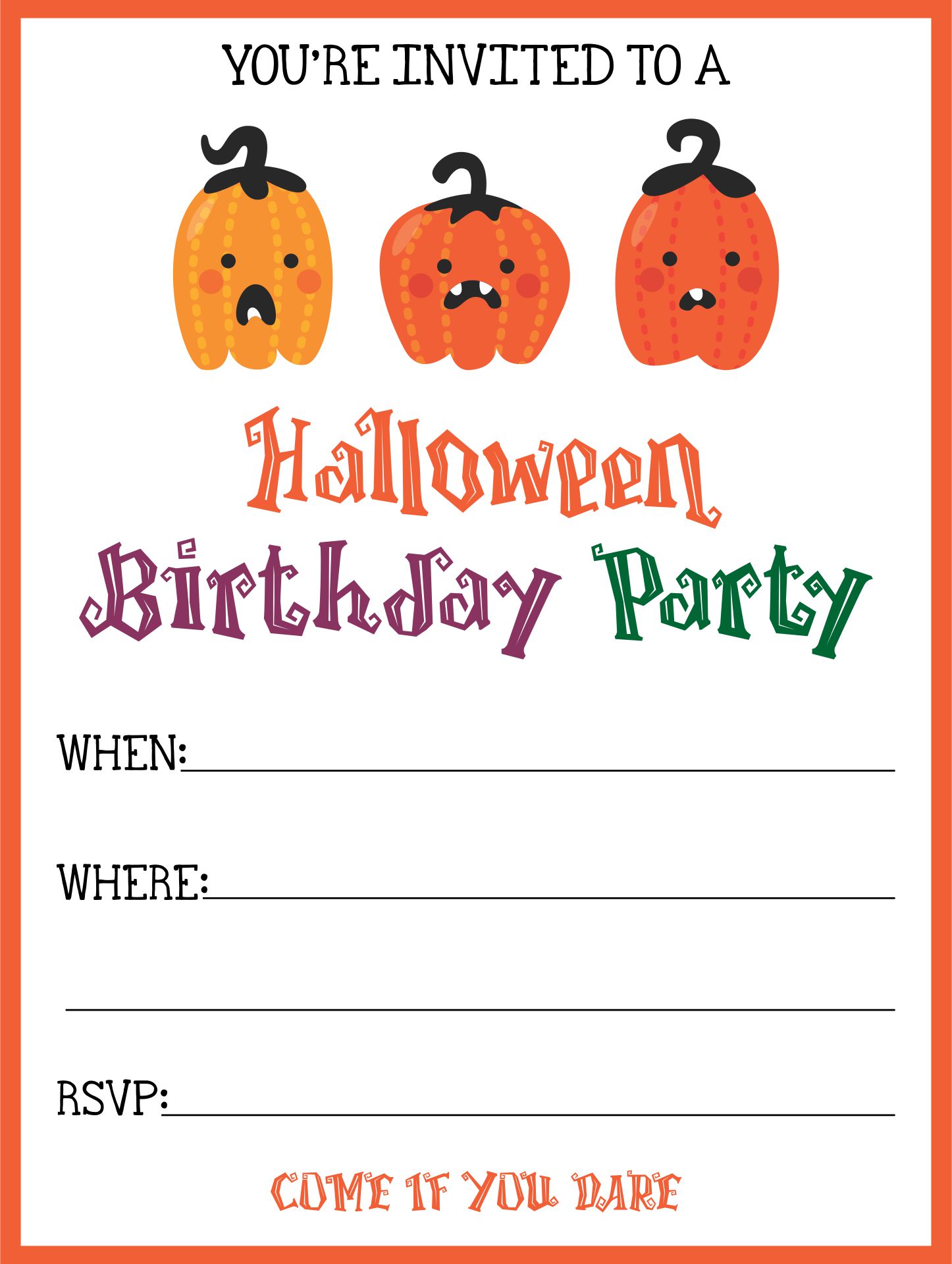 Blank Halloween Birthday Invitations