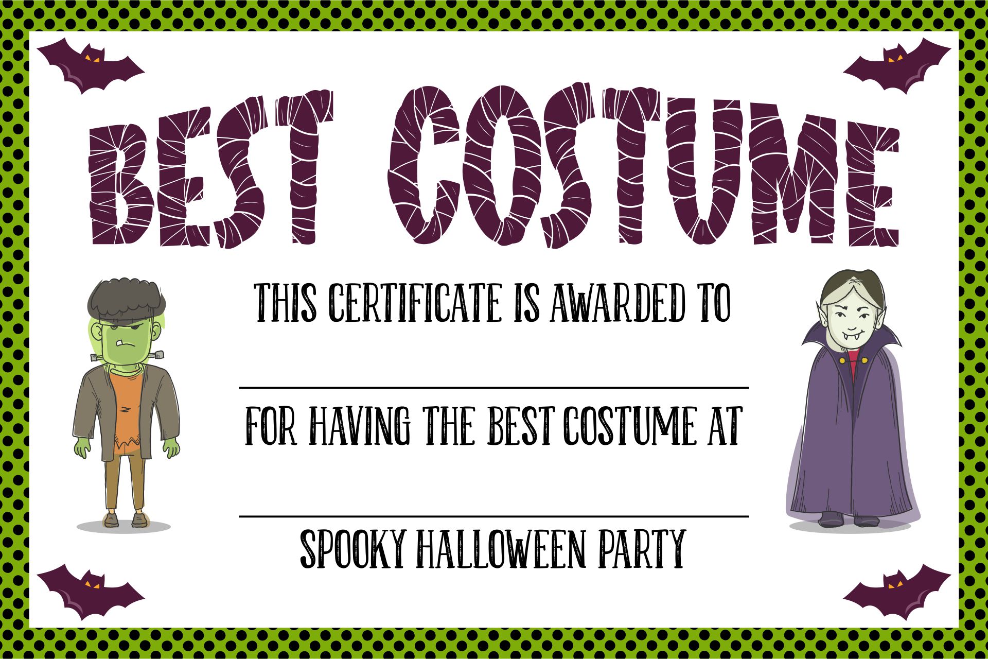 Cool Halloween Costume Awards Printable