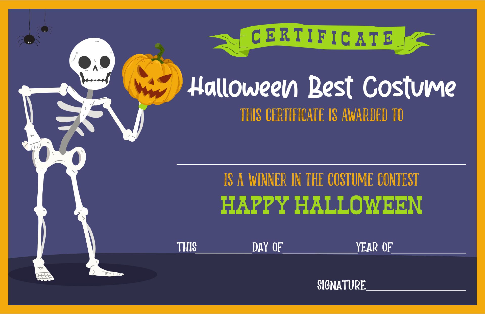 Costume Contest Certificates For Halloween With Clip Art