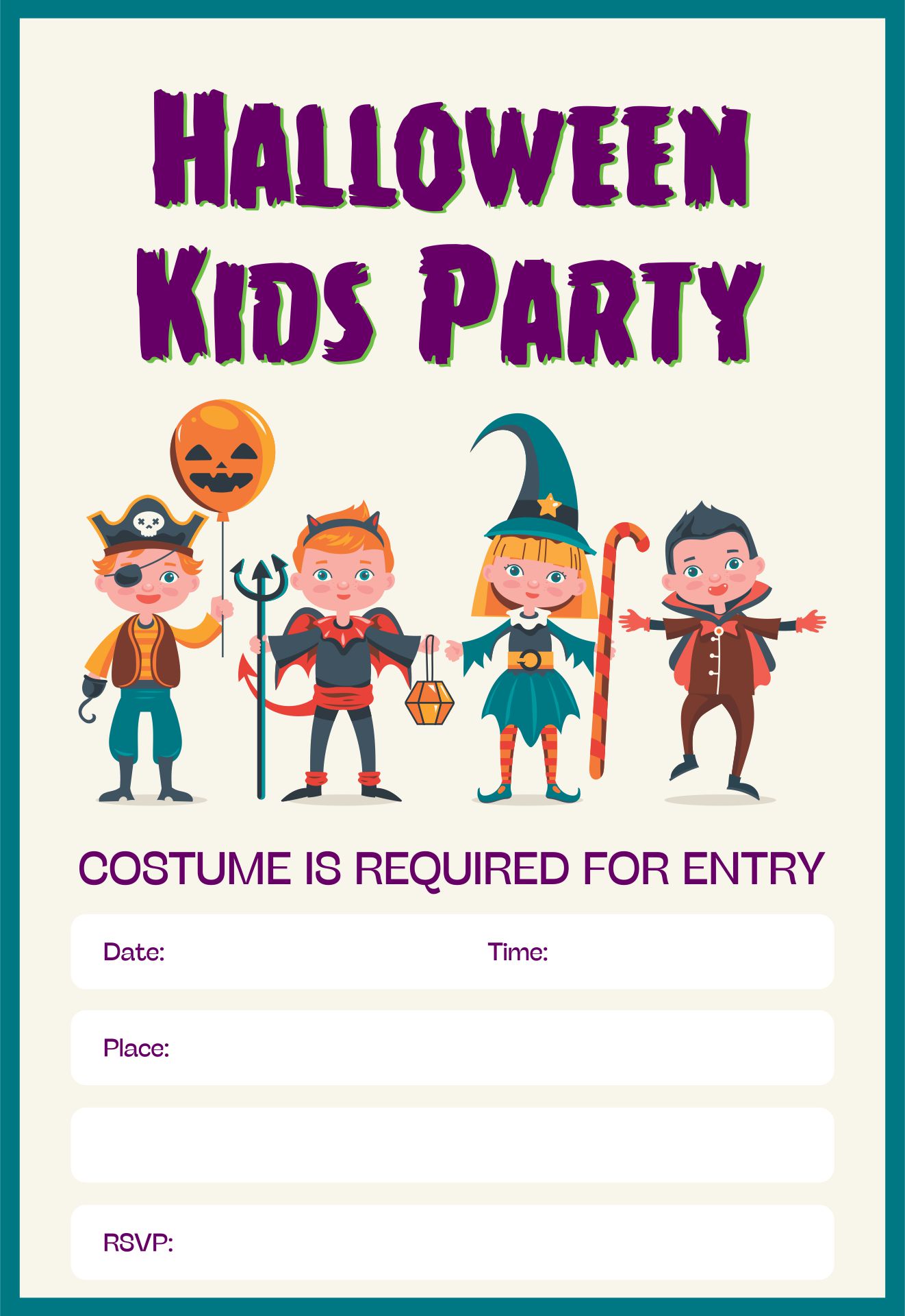 Cute Halloween Kids Party Poster Template