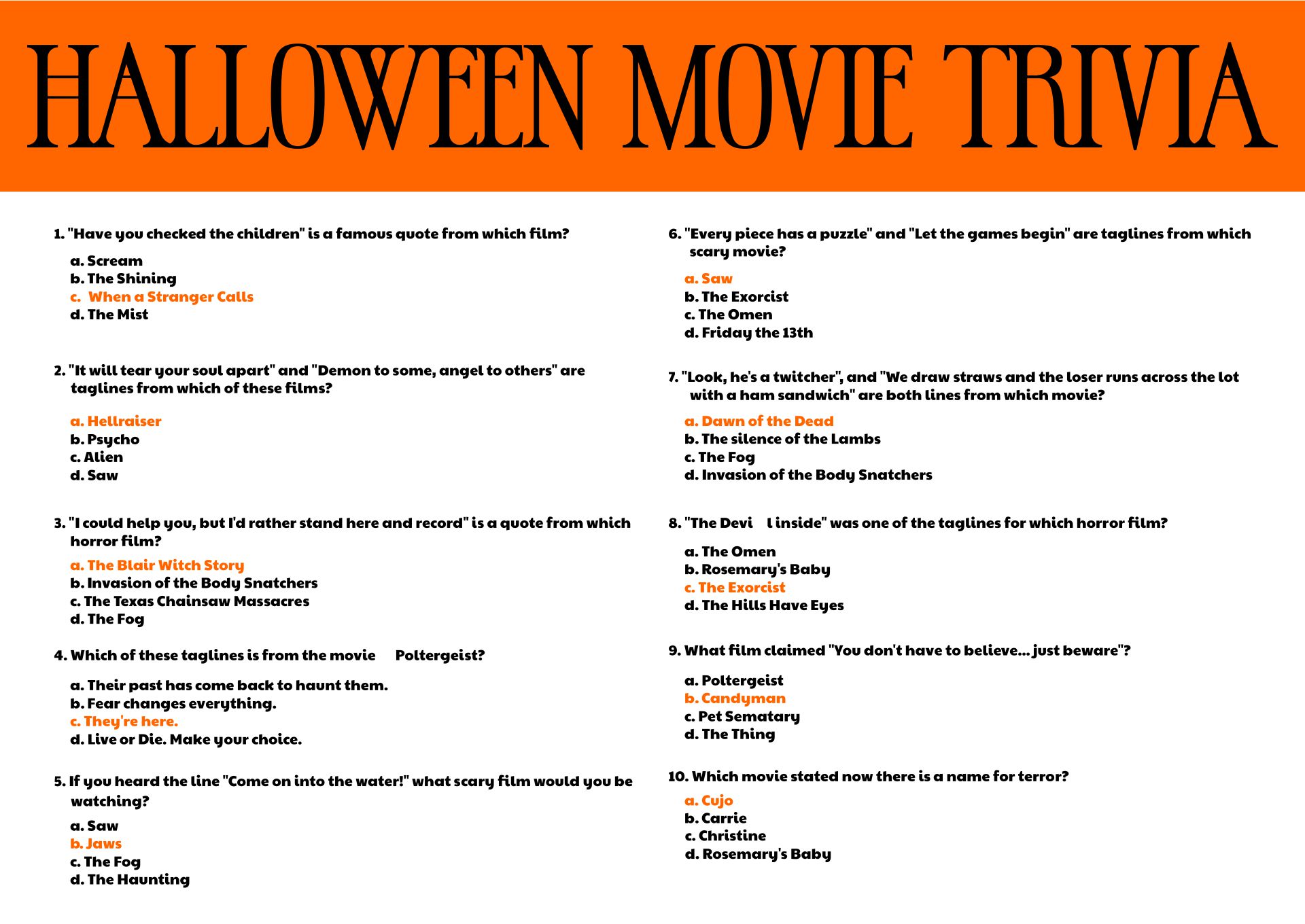 10 Best Halloween Movie Trivia Printable Printablee Com