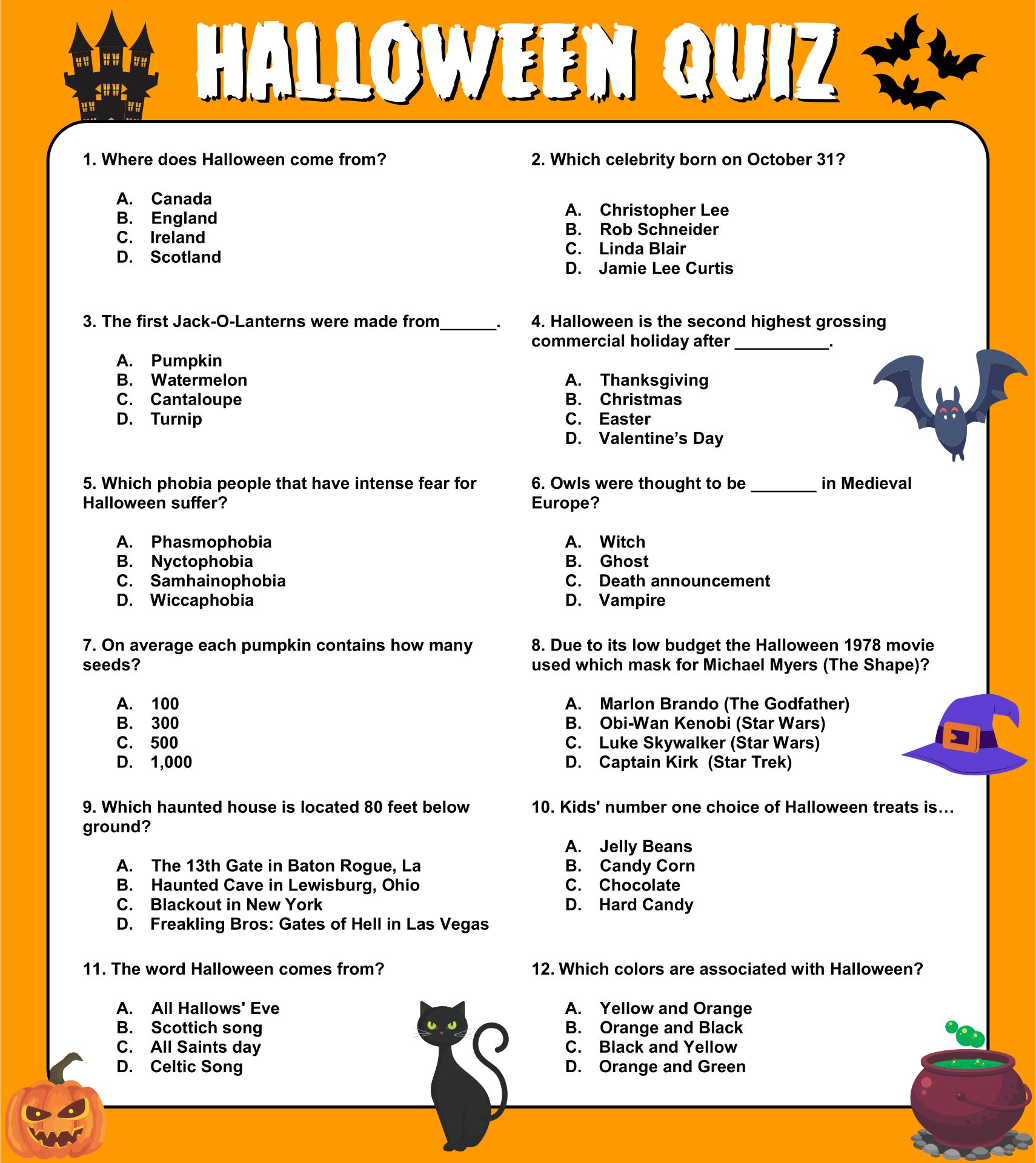Easy Halloween Quiz For English Classes
