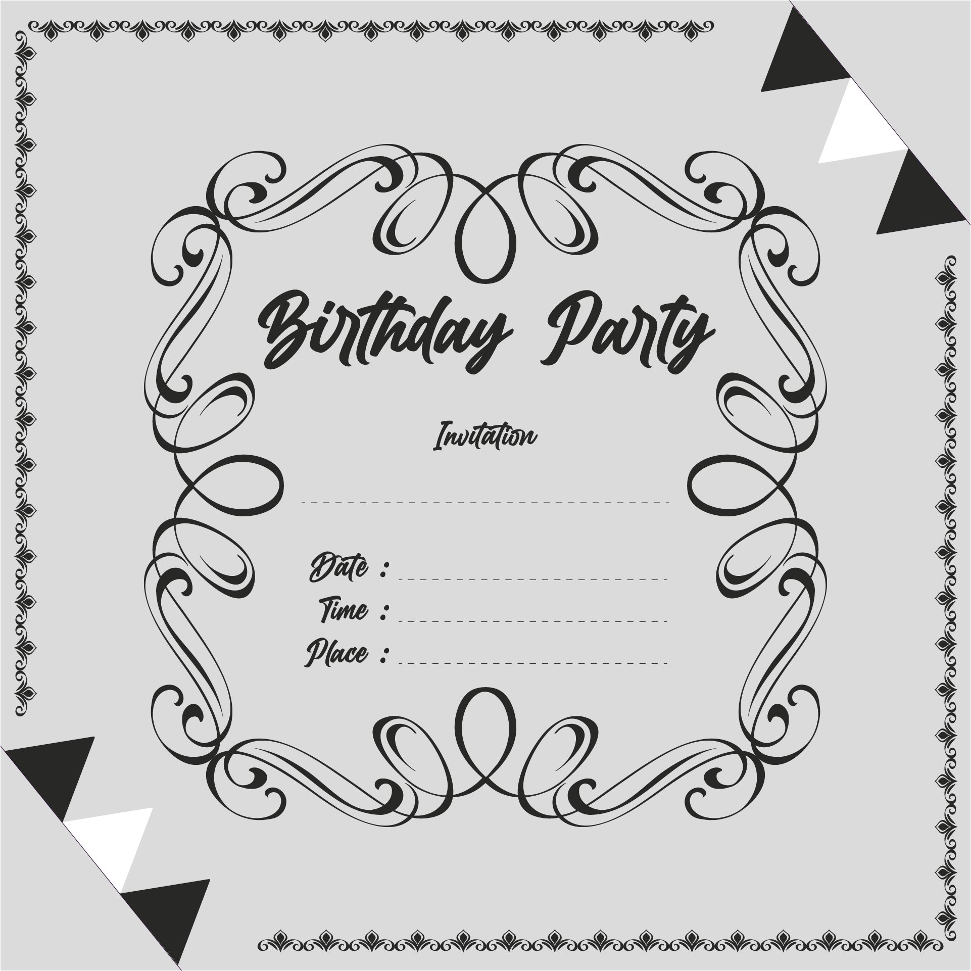Free Printable Black And White Birthday Invitations