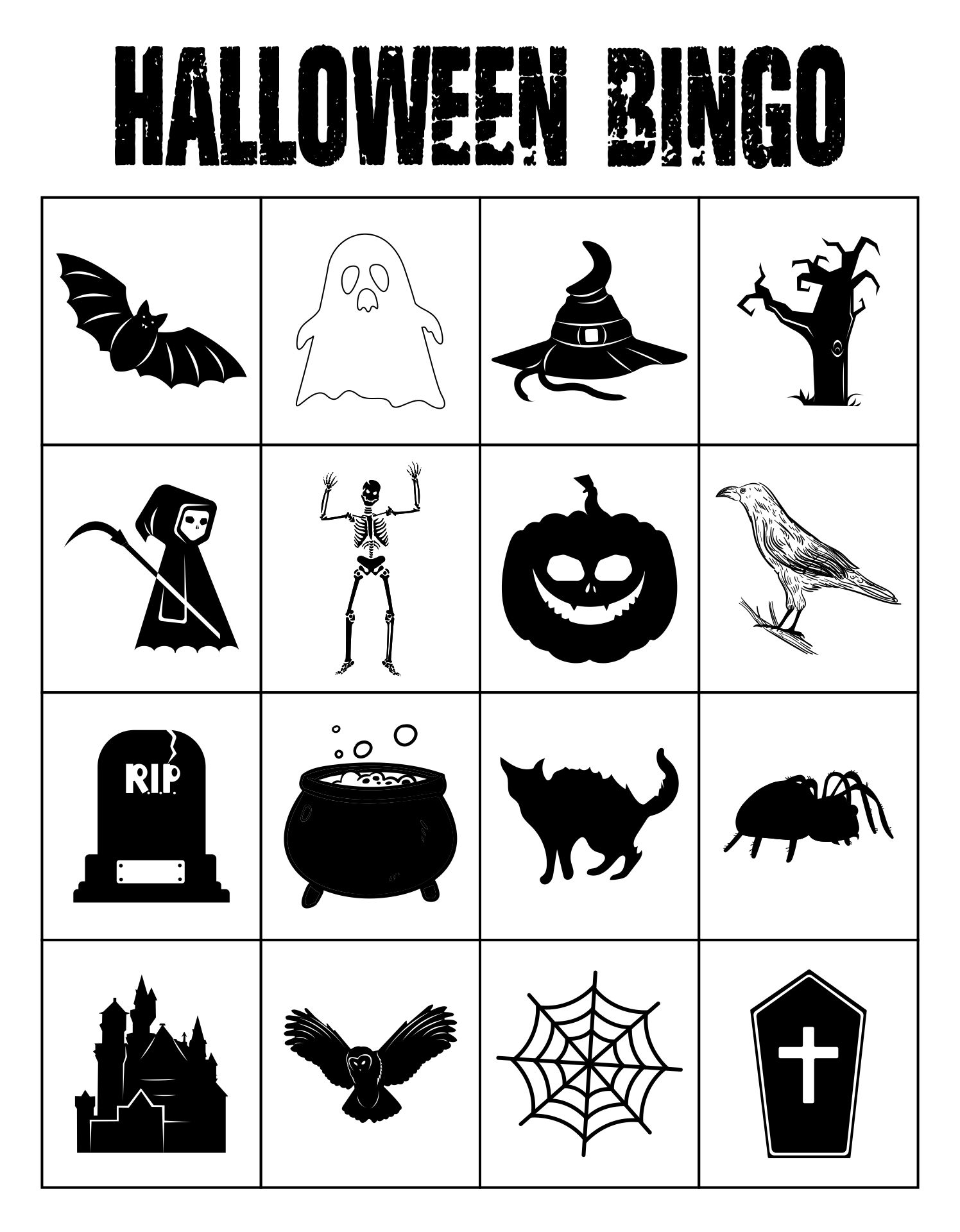 Free Printable Black And White Halloween Bingo Cards