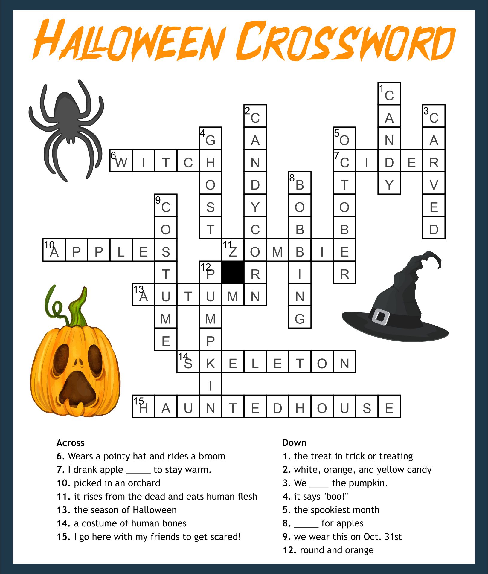 Free Printable Halloween Crossword Puzzle With Key