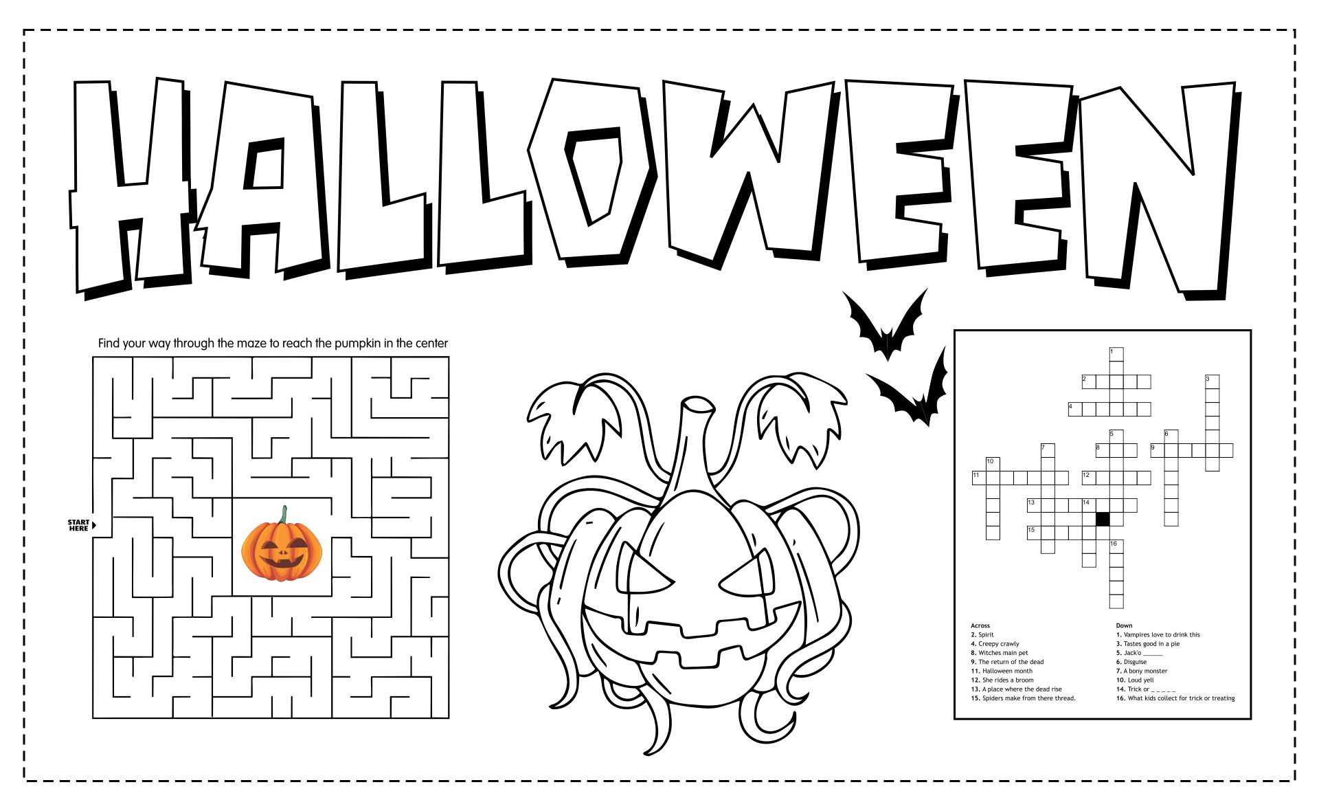 Free Printable Halloween Kids Placemats