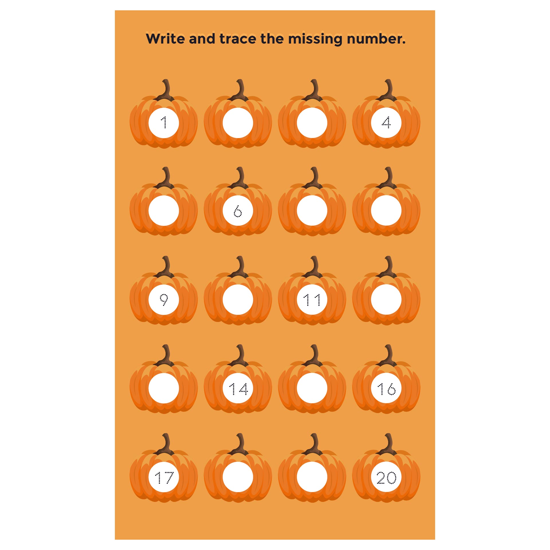 Free Printable Pumpkin Number Tracing Worksheets 0-20