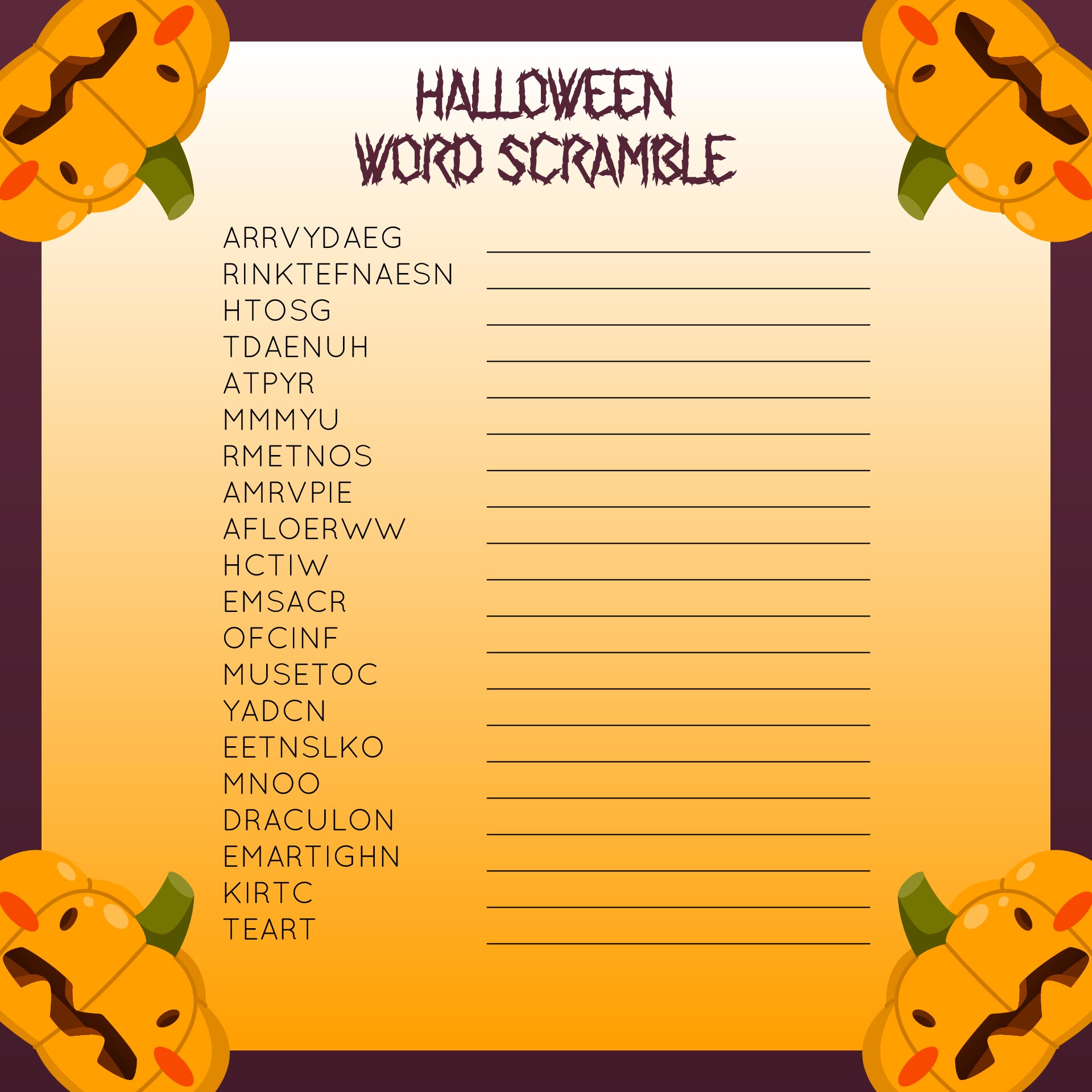 Fun Halloween Word Scramble