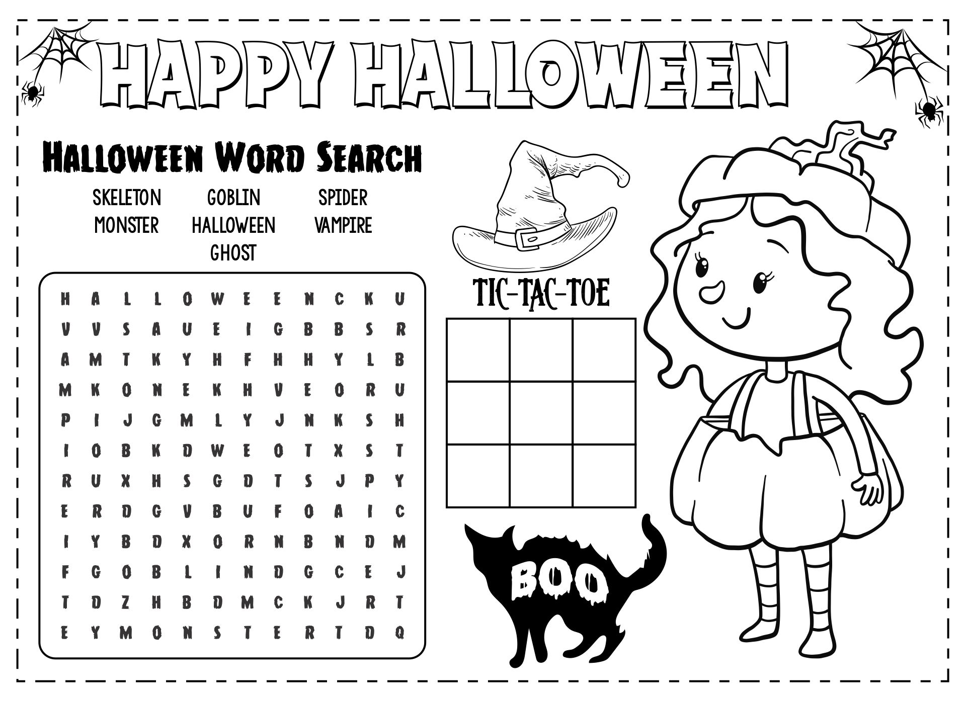 Halloween Activity Coloring Placemat